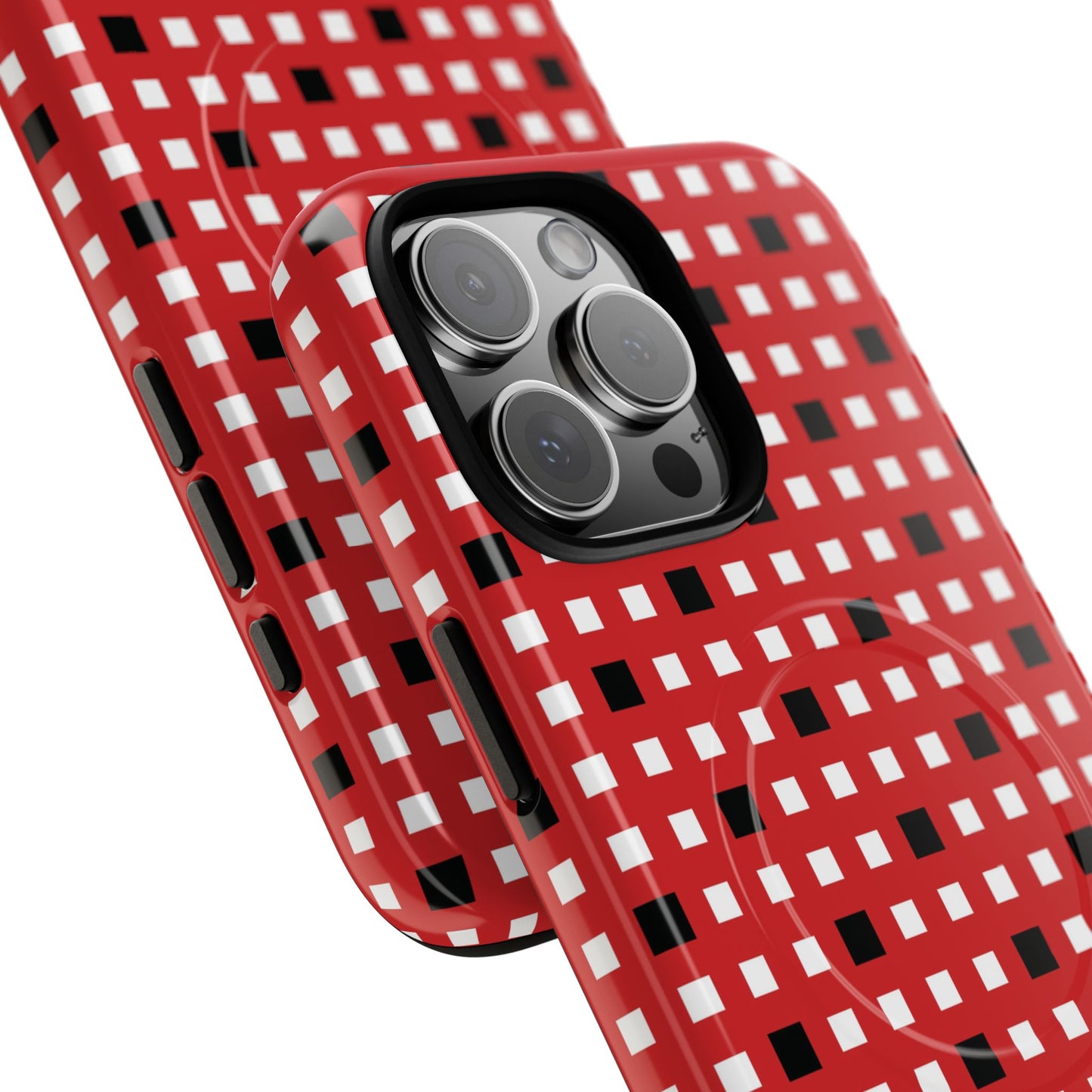 Crimson Gridlock Tough iPhone Magnetic Cases, Durable iPhone Accessories, Gift for Tech Lovers, Modern Design