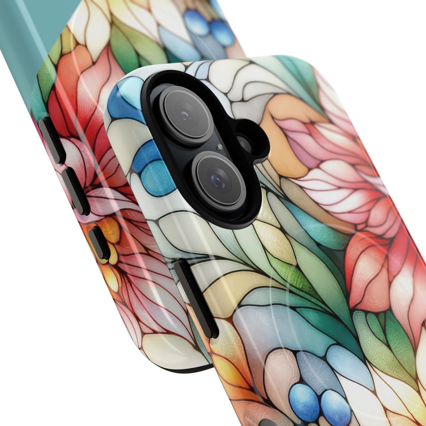 Personalized Radiant Gardenlight Stained Glass Tough MagSafe Magnetic Case, Vibrant Flower Cover, Durable Protective Case, Unique Gift for Her, Spring Elegance, iPhone® 13, 14, 15, 16, 17, Pro, Pro Max, Plus Cases.