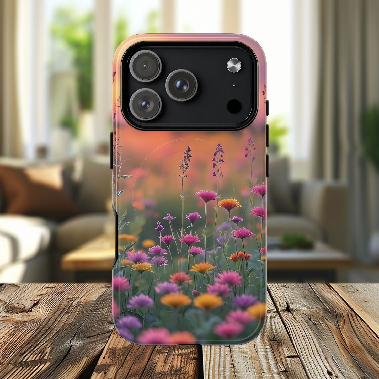 Floral Sunset Phone Case, Tough Magnetic Cases for iPhone, Nature Lover Gift, Durable Protection, Eco-Friendly Phone Accessory