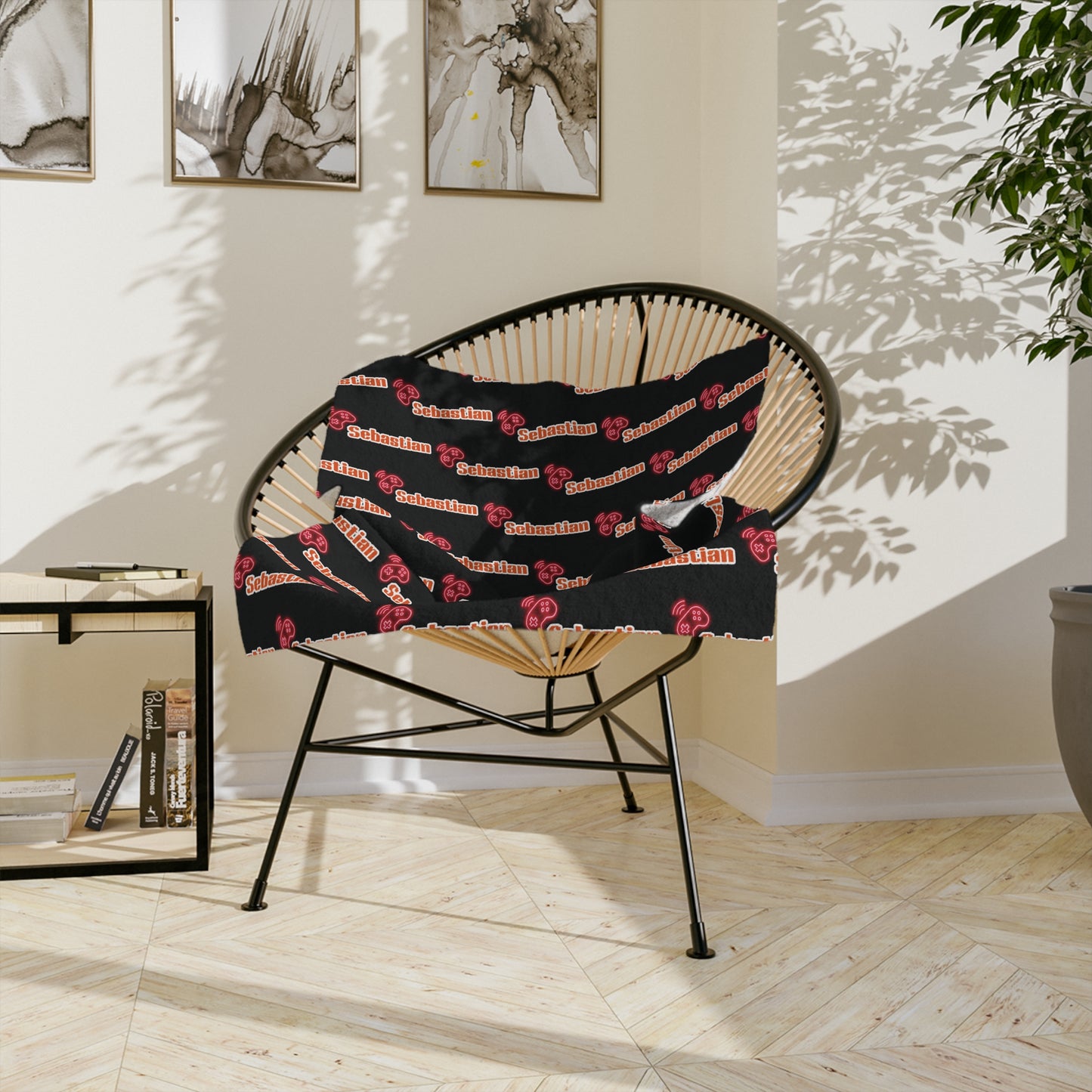 Personalized Name Velveteen Microfiber Blanket — Black Patterned ‘Smile’ Script Cozy Throw