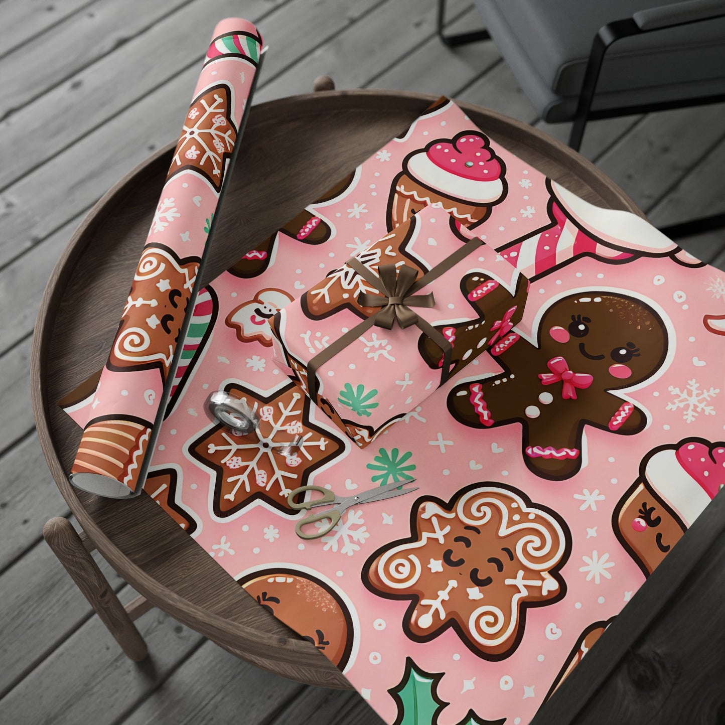 Wrapping Papers - Pink Ginger Bread Holiday Collection - Matte or Glossy Finish - 90gsm Paper