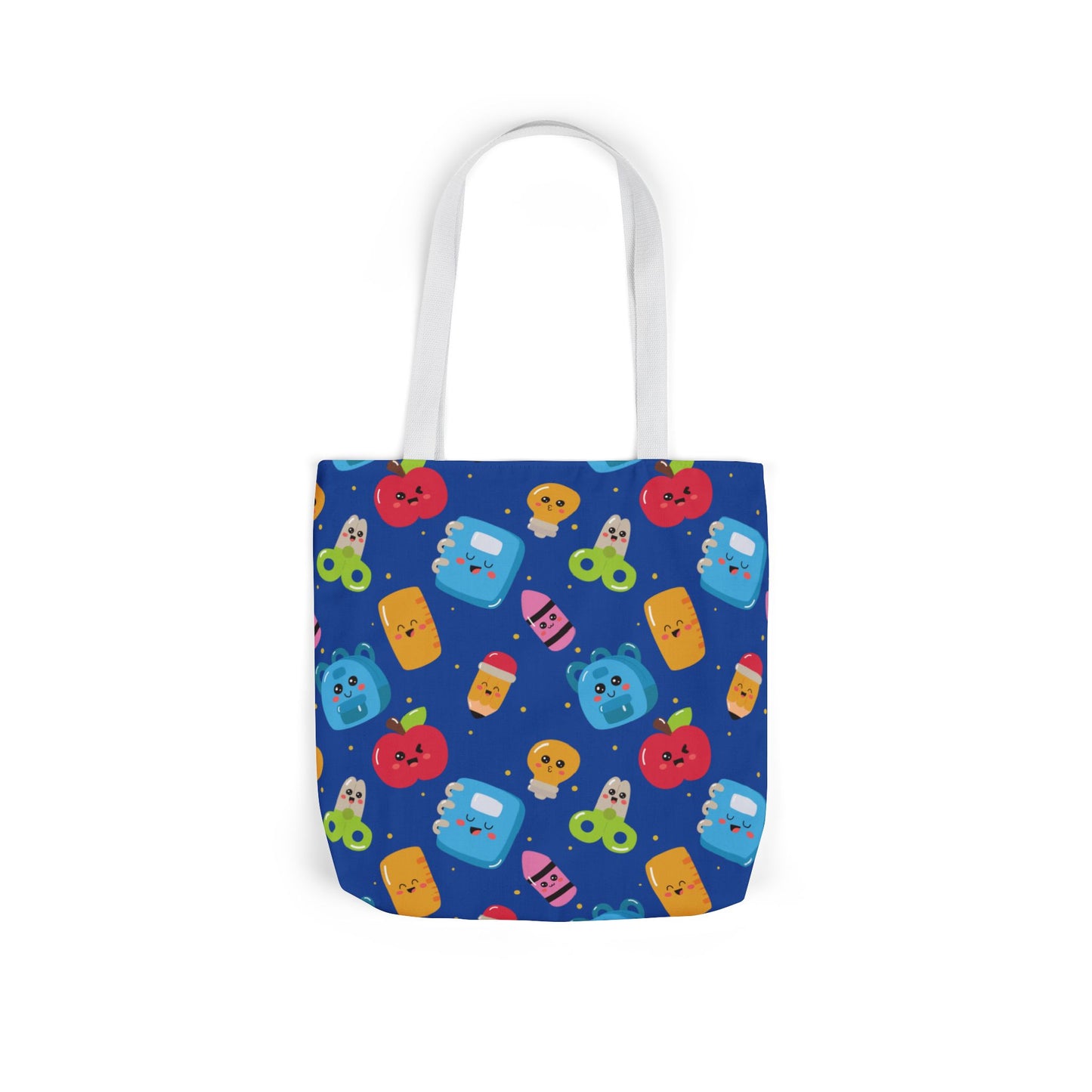 Personalized Blue Kawaii Composition Book Inspired Canvas Tote Bag with Colorful Straps, Cute School Bag, Eco-Friendly Tote, Back to School Shopping Bag, Teacher Gift Idea