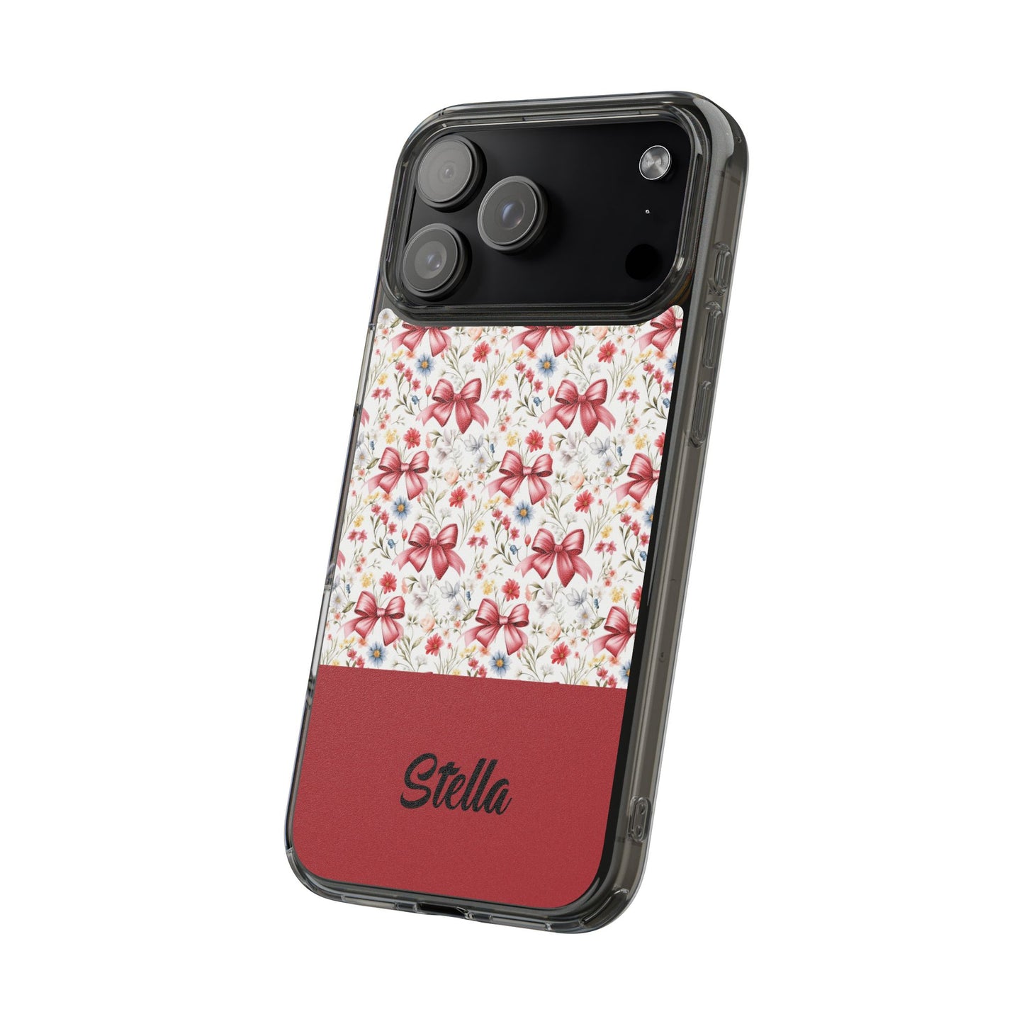 Personalized Rosette Coquette Floral Bow Clear iPhone, Samsung Cases — Custom Name Phone Cover