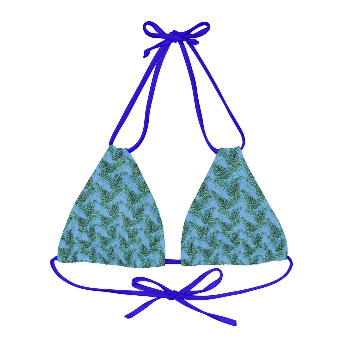 Blue Tropical Bliss Strappy Triangle Bikini Top (AOP)- (PY)