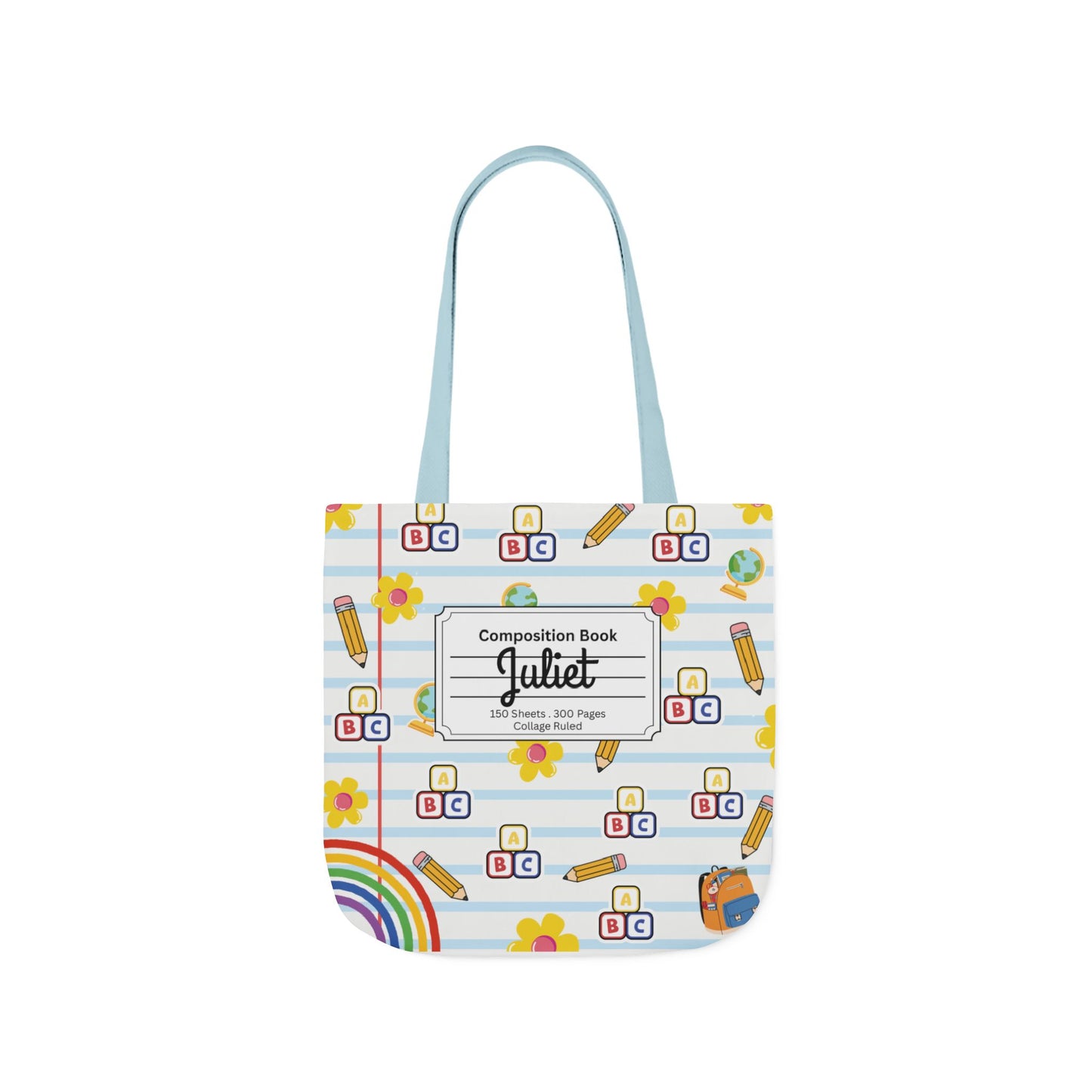 Personalized White Schoolyard Chic Composition Book Inspired Canvas Tote Bag with Colorful Straps, Cute School Bag, Eco-Friendly Tote, Back to School Shopping Bag, Teacher Gift Idea