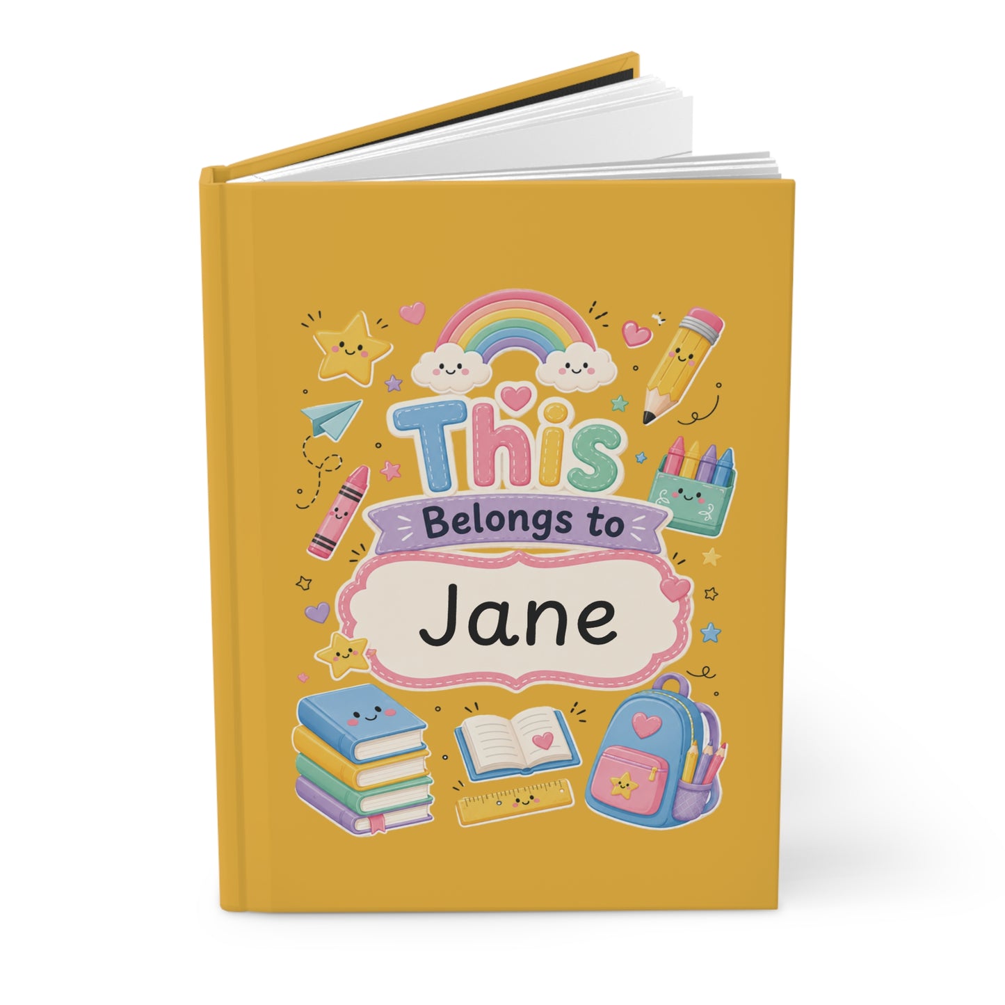 Personalized Kids Yellow Hardcover Notebook — "This Belongs to [Name]" Cute School Notebook/Back to School.