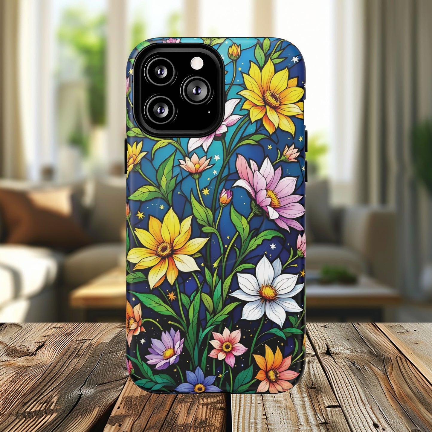 Flower Garden Stained Glass Phone Case, Tough Magnetic Cases, Floral Phone Cover, Durable Phone Accessories, Spring Gift, Birthday Present