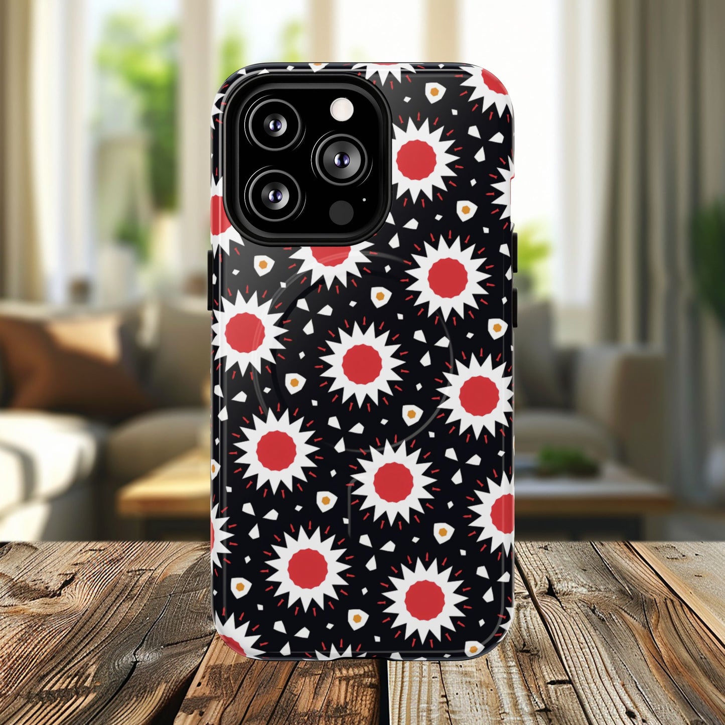 Crimson Spark Radiance Bold Floral Magnetic iPhone Cases, Stylish Tough Cases, Unique iPhone Accessories, Perfect Gift for Her, Trendy Tech Gear.