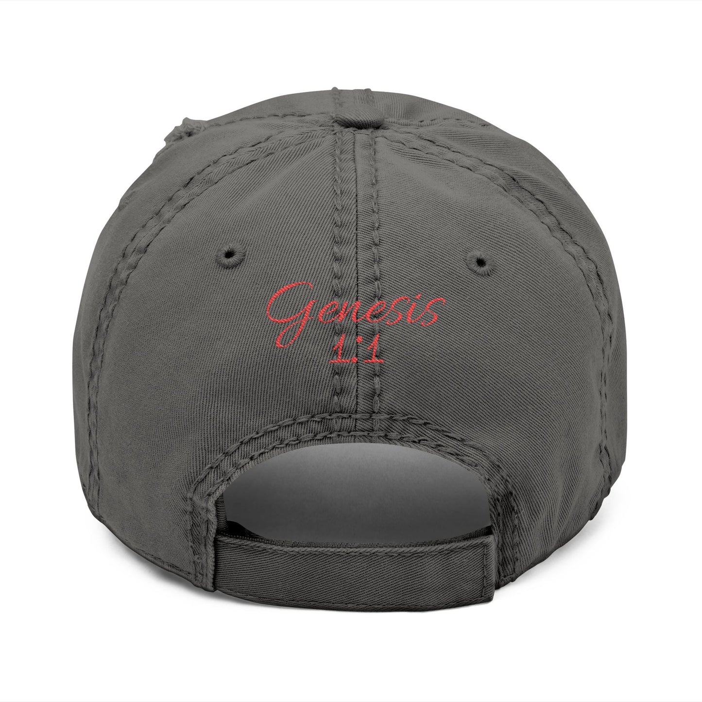 'ELOHIM, GENESIS 1:1'  Distressed Dad Hat with Embroidered, Casual Cap for Fathers, Gifts for Dads, Religious Hat, Vintage Style