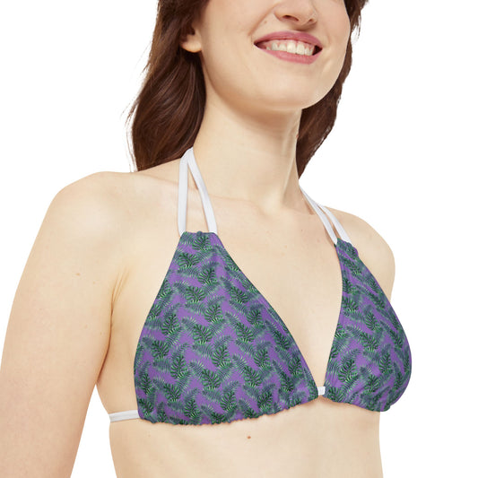 Purple Tropical Bliss Strappy Triangle Bikini Top (AOP)- (PY)