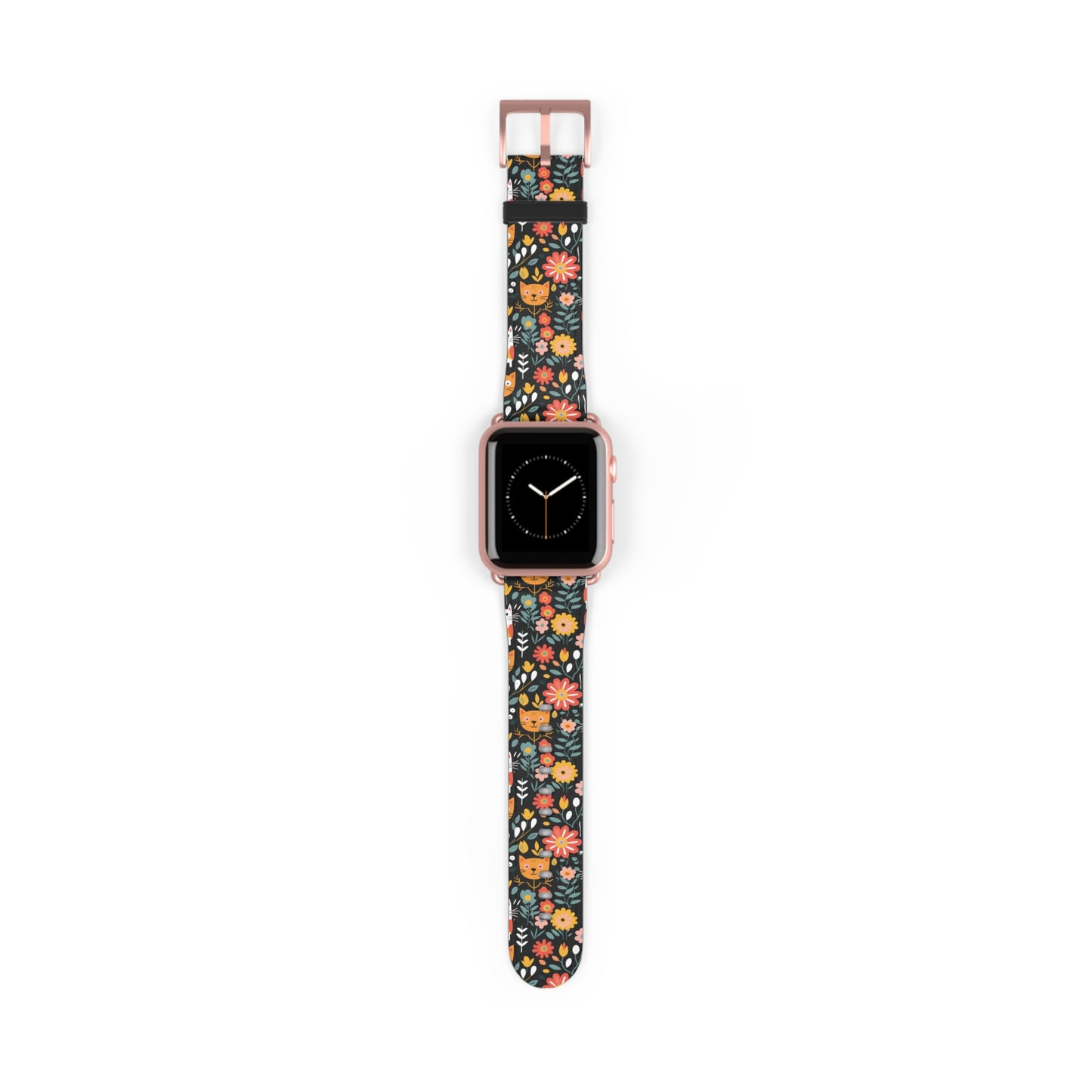Whimsical Feline Garden Print Watch Band for Apple Watch - Cute Animal Design.