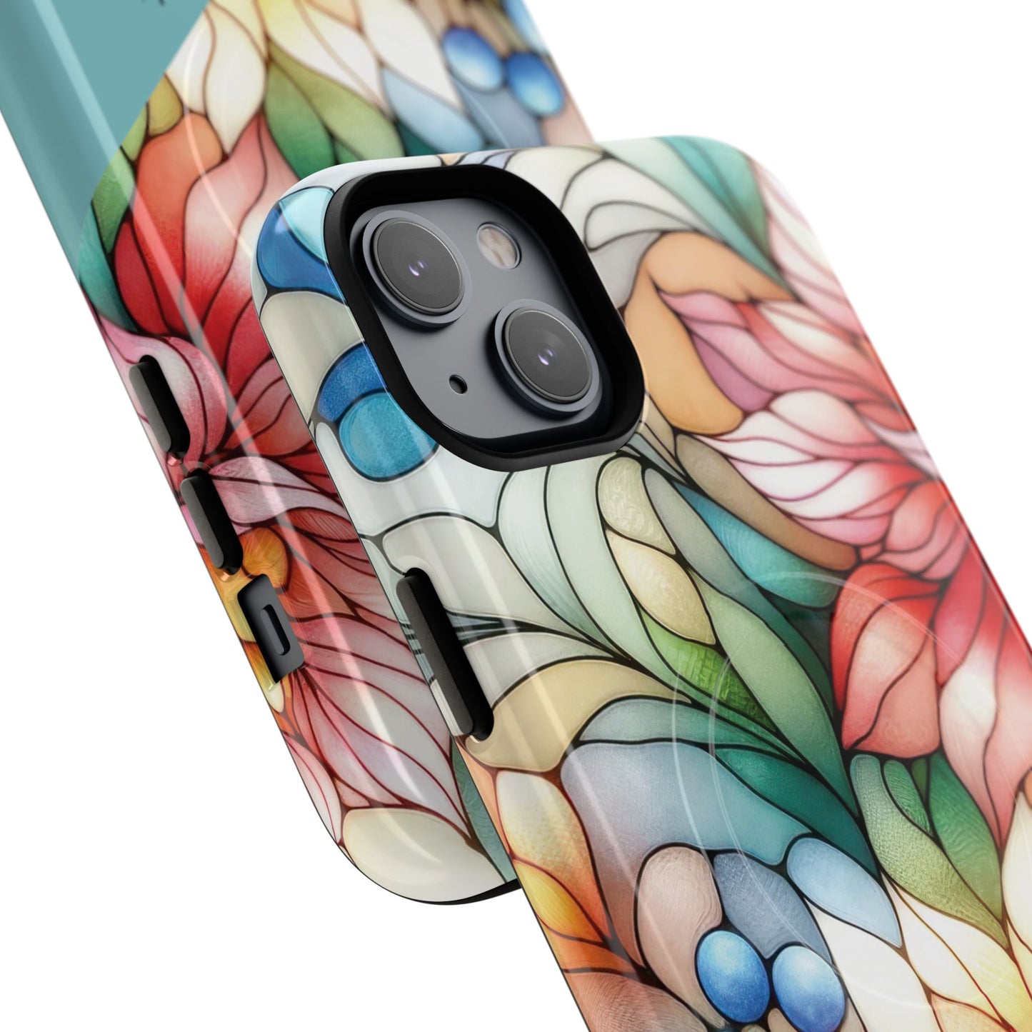 Personalized Radiant Gardenlight Stained Glass Tough MagSafe Magnetic Case, Vibrant Flower Cover, Durable Protective Case, Unique Gift for Her, Spring Elegance, iPhone® 13, 14, 15, 16, 17, Pro, Pro Max, Plus Cases.