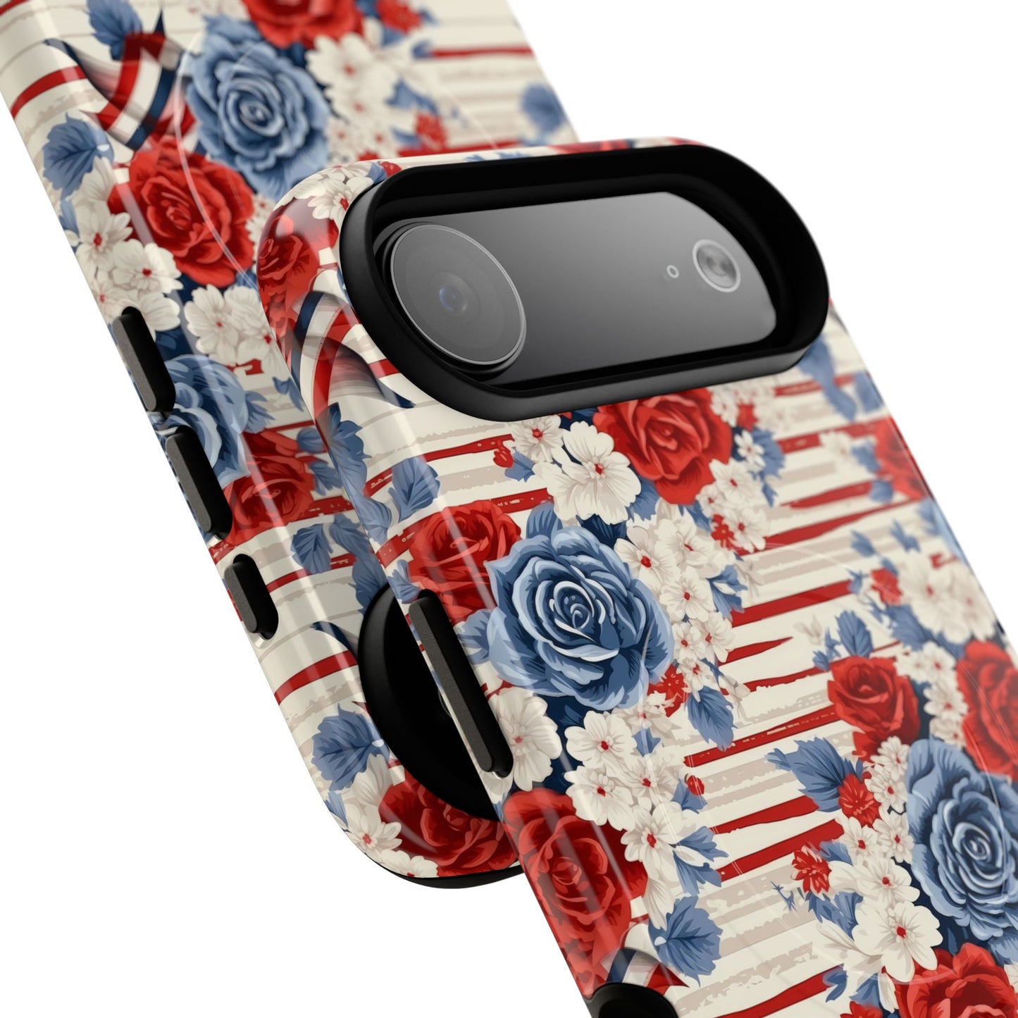 Floral Freedom Tough iPhone Magnetic Case, Red Blue Flower Design,  iPhone MagSafe® compatibility Cover, Best Gift for Her, Holiday Present