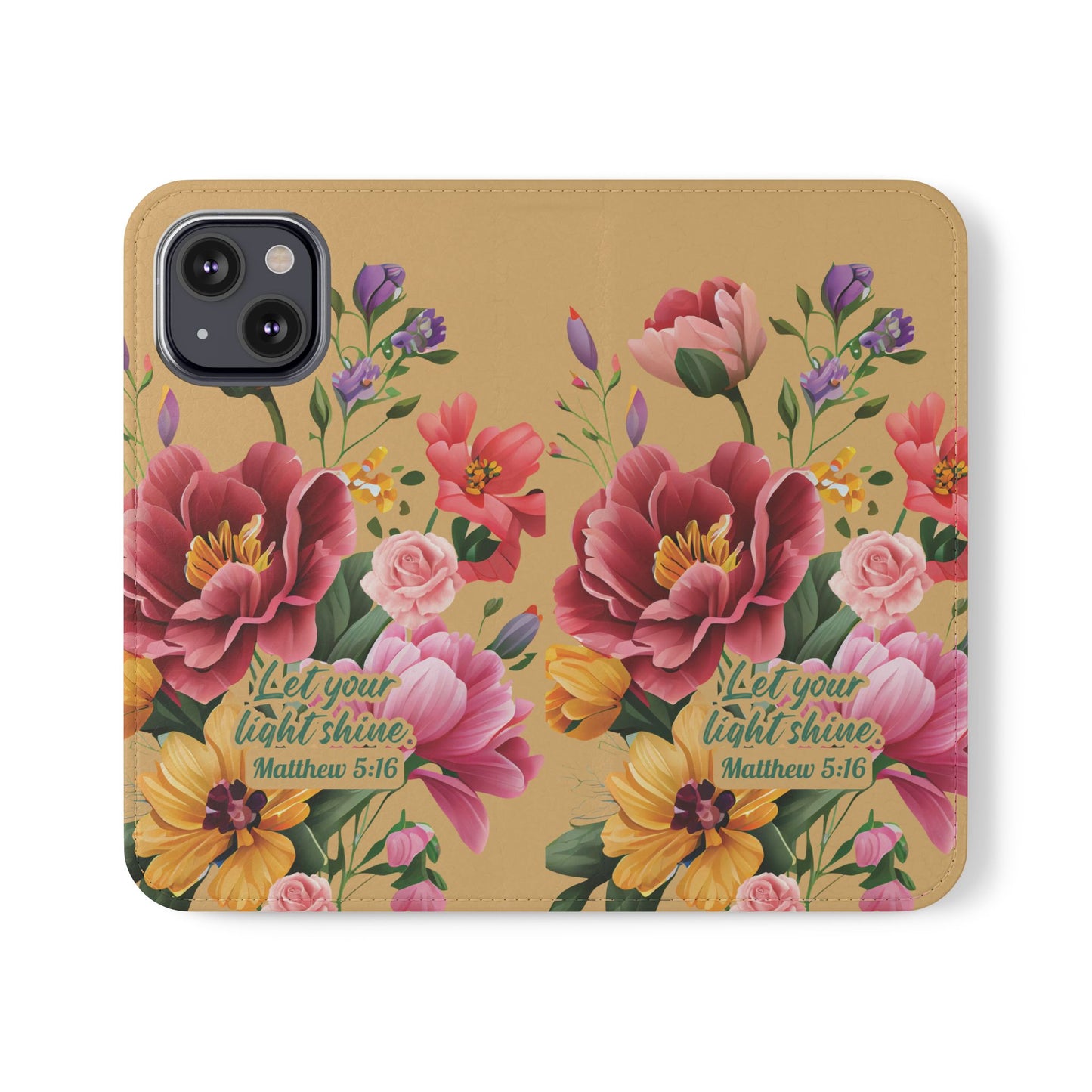 Floral Scripture Flip Case — "Let Your Light Shine" Wallet Phone Cover (Matthew 5:16)