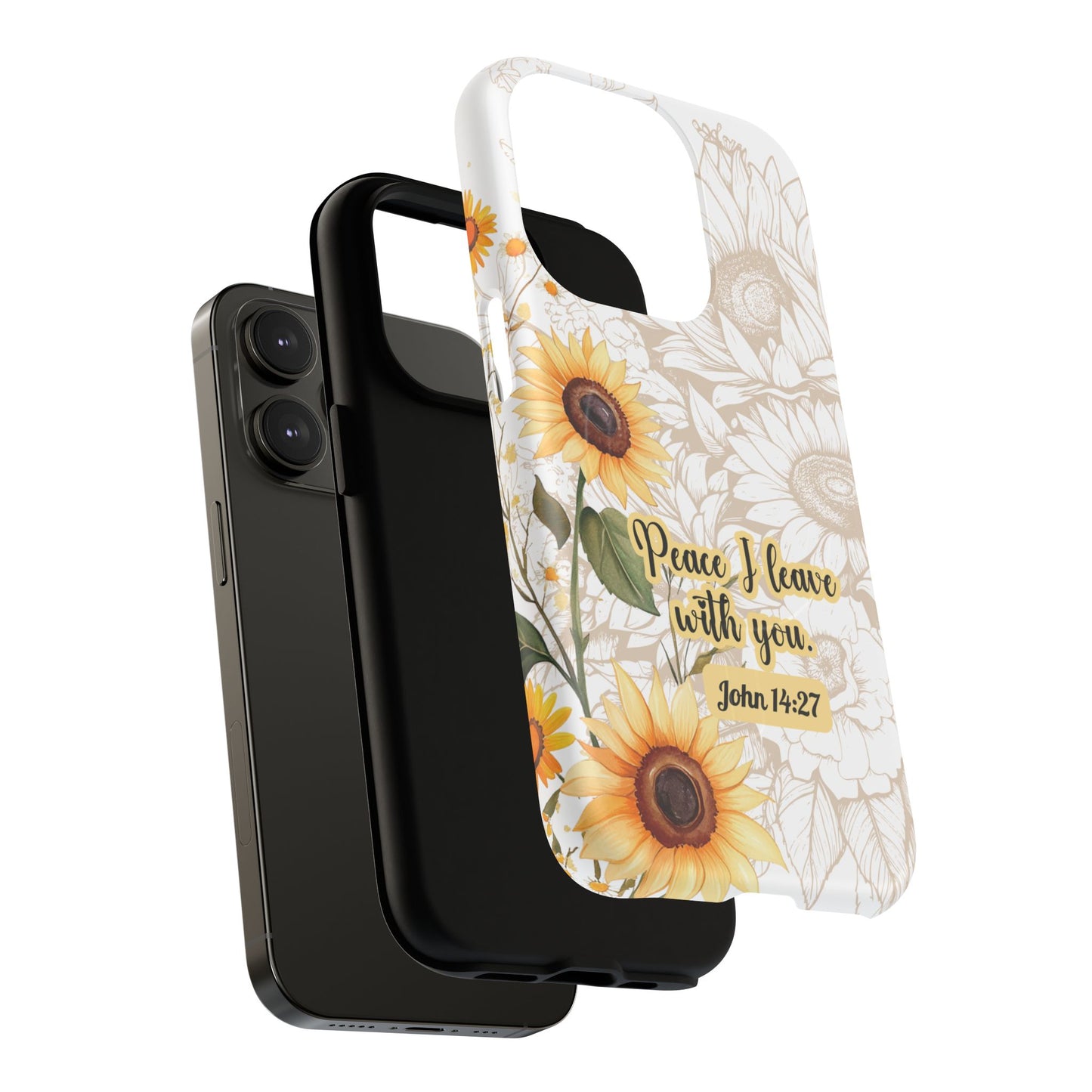 Peace I Leave with You John 14:27,  Inspirational Gift, Tough iPhone Magnetic Case  Scripture, Sunflower Bible Verse, MagSafe® iPhone® Tough Case, iPhone 14, iPhone 15, iPhone 16, Pro, Pro Max, Plus