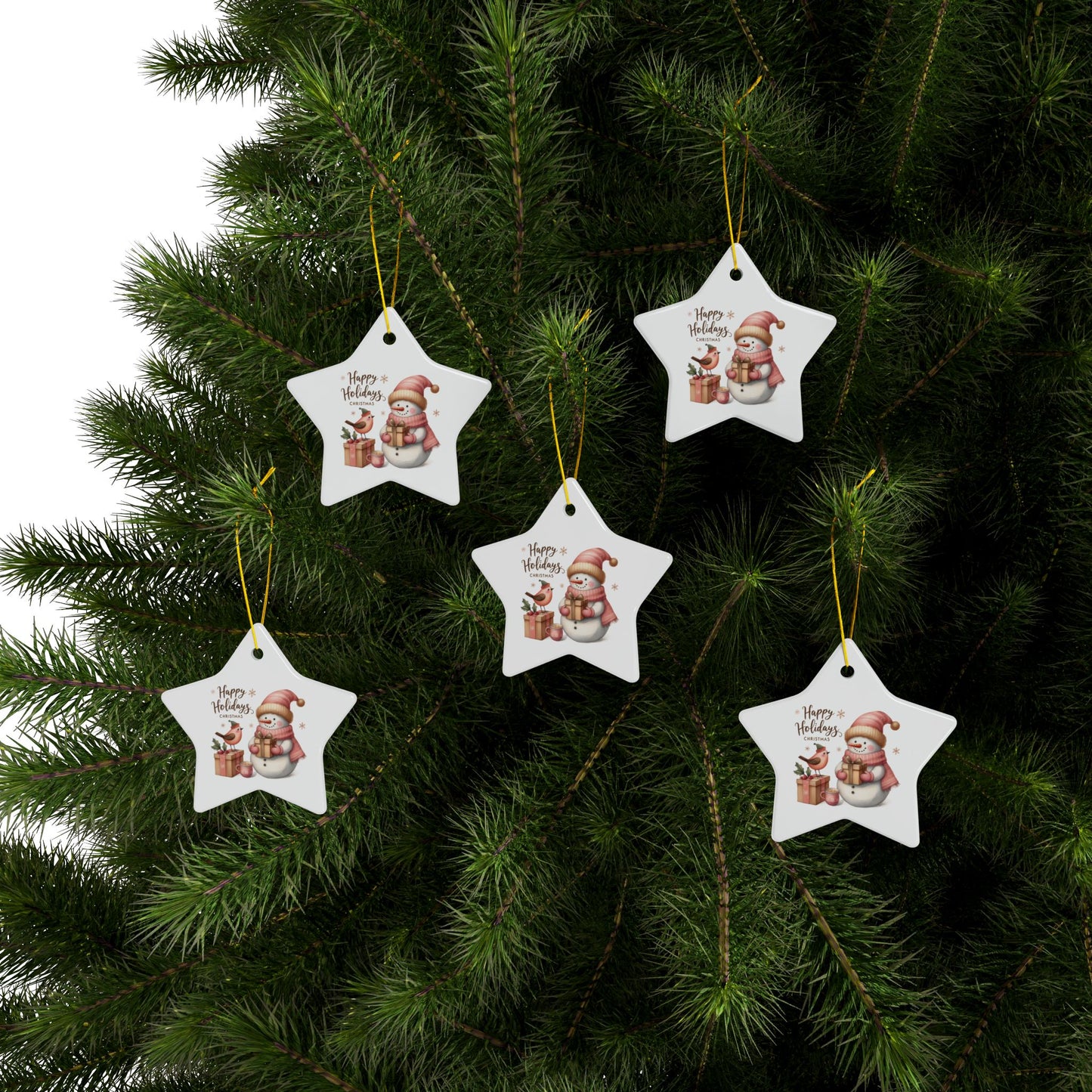 Snowman Ceramic Ornaments, 2-Side Print, (1pc, 3pcs, 5pcs, 10pcs)