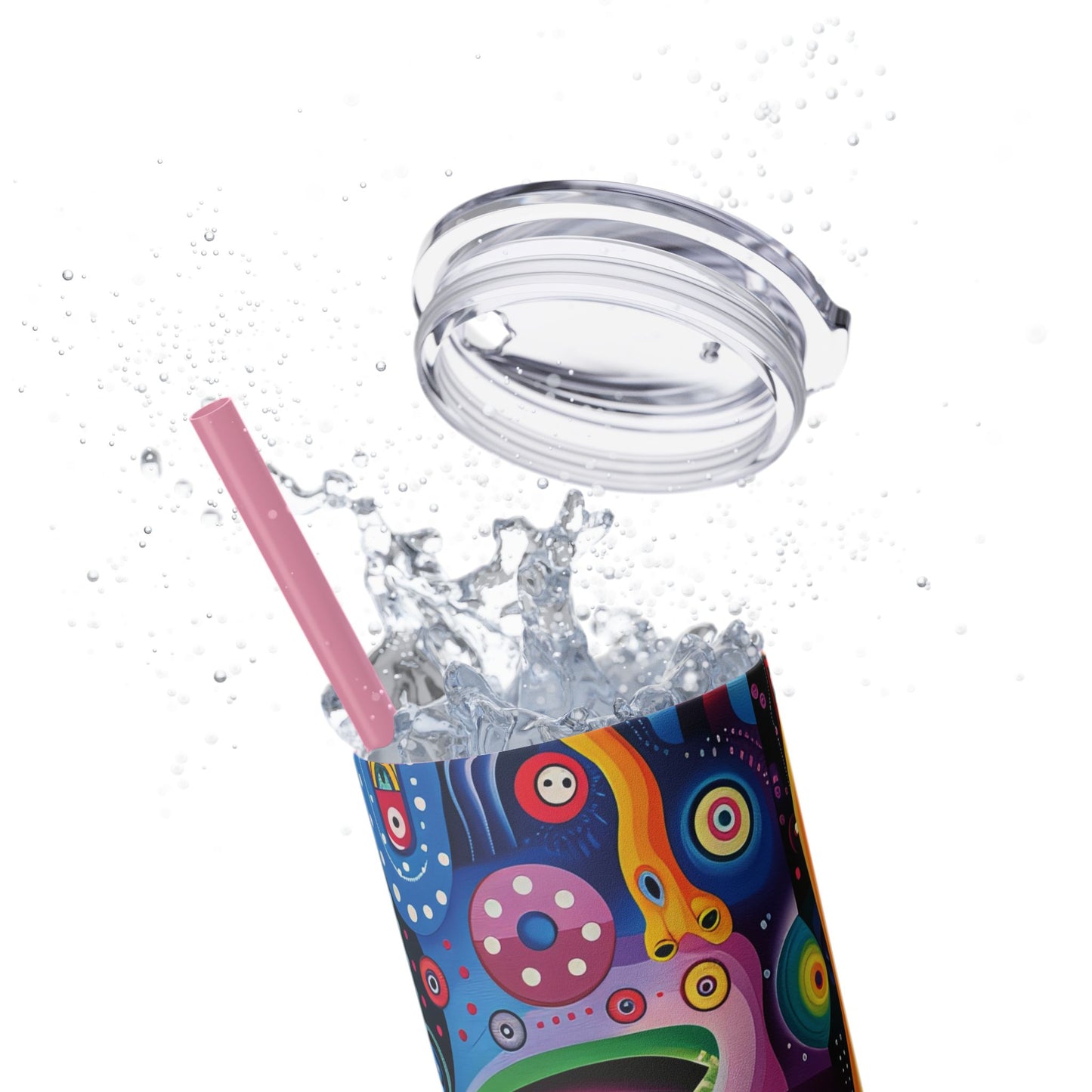 Psychedelic Visions Skinny Tumbler with Straw, 20oz