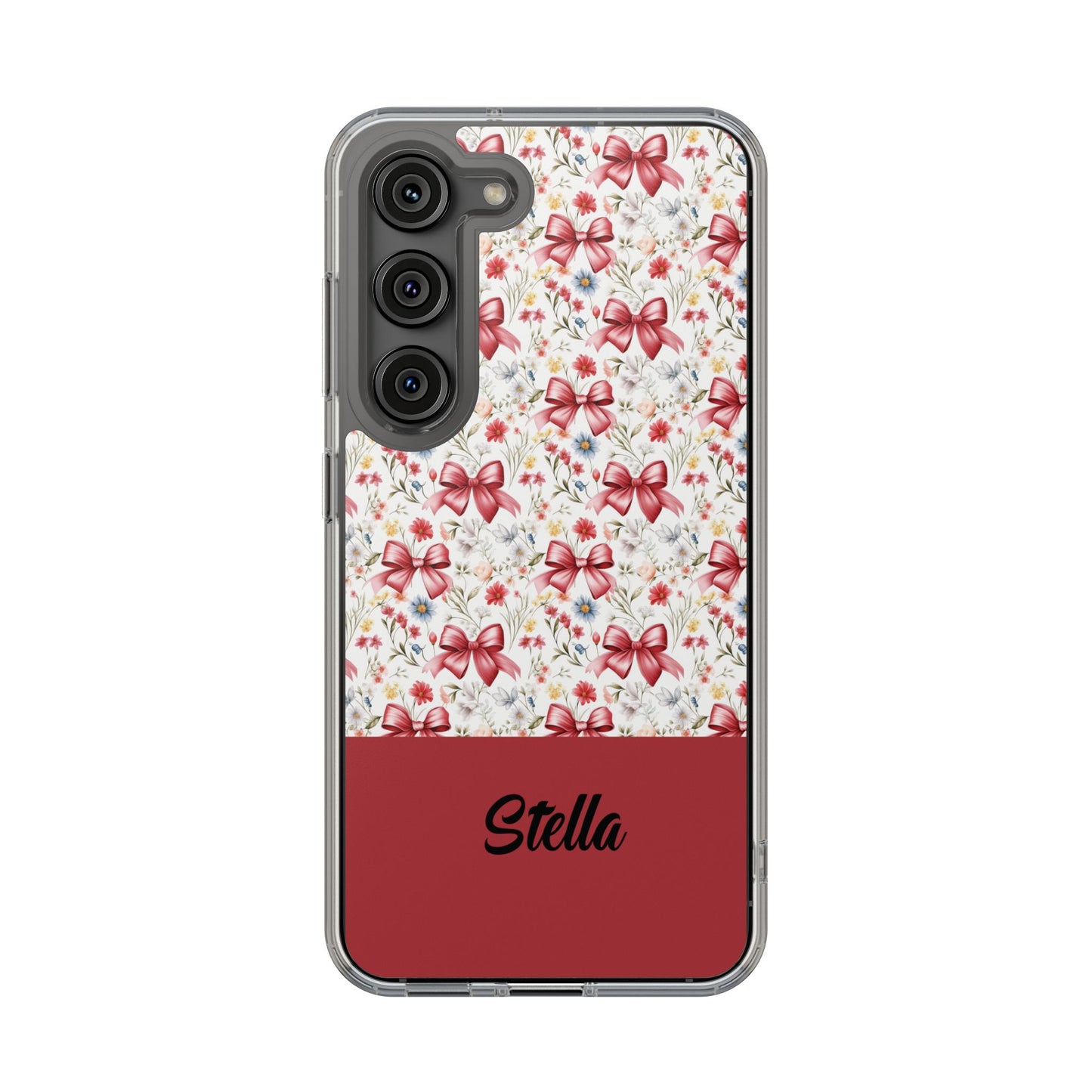 Personalized Rosette Coquette Floral Bow Clear iPhone, Samsung Cases — Custom Name Phone Cover