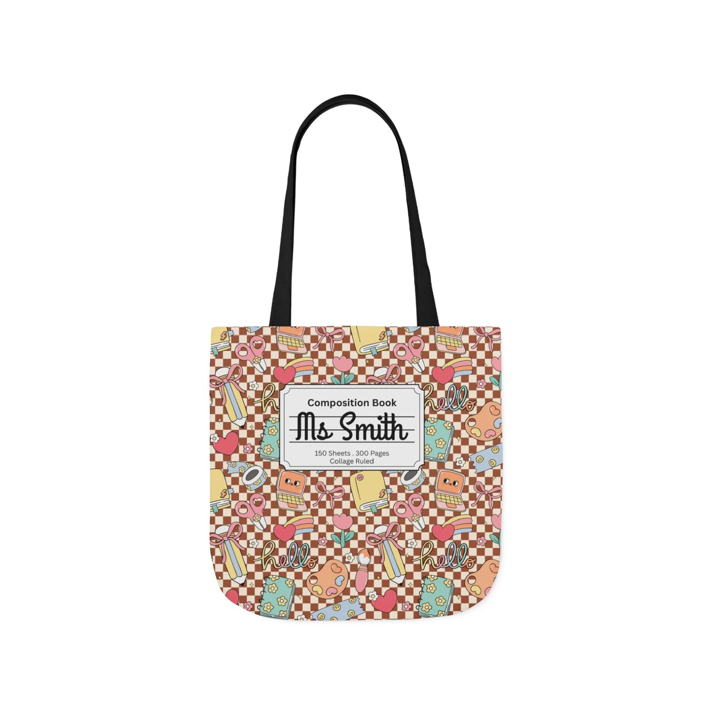 Personalized Brown Doodle Daydream Composition Book Inspired Canvas Tote Bag with Colorful Straps, Cute School Bag, Eco-Friendly Tote, Back to School Shopping Bag, Teacher Gift Idea