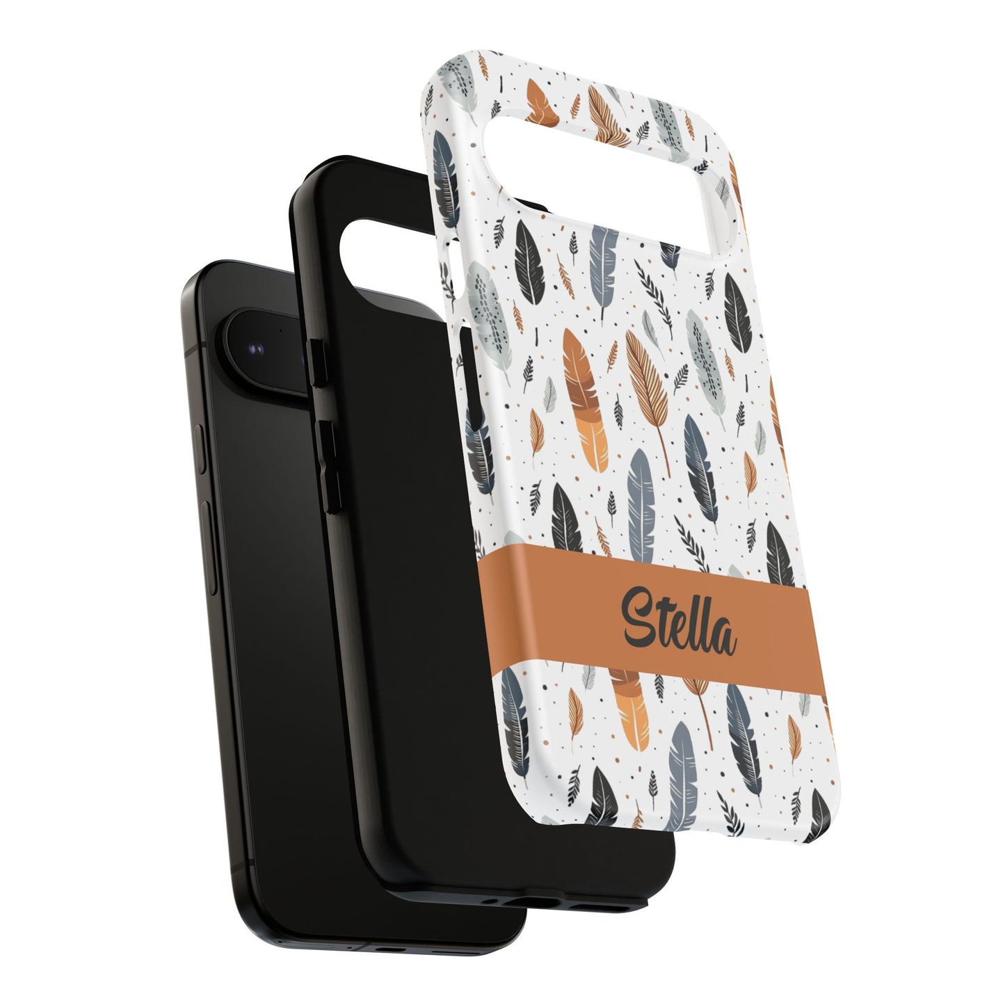 Personalized Whispering Feathers Samsung, Google Pixel and iPhone Case, Custom Name Case.