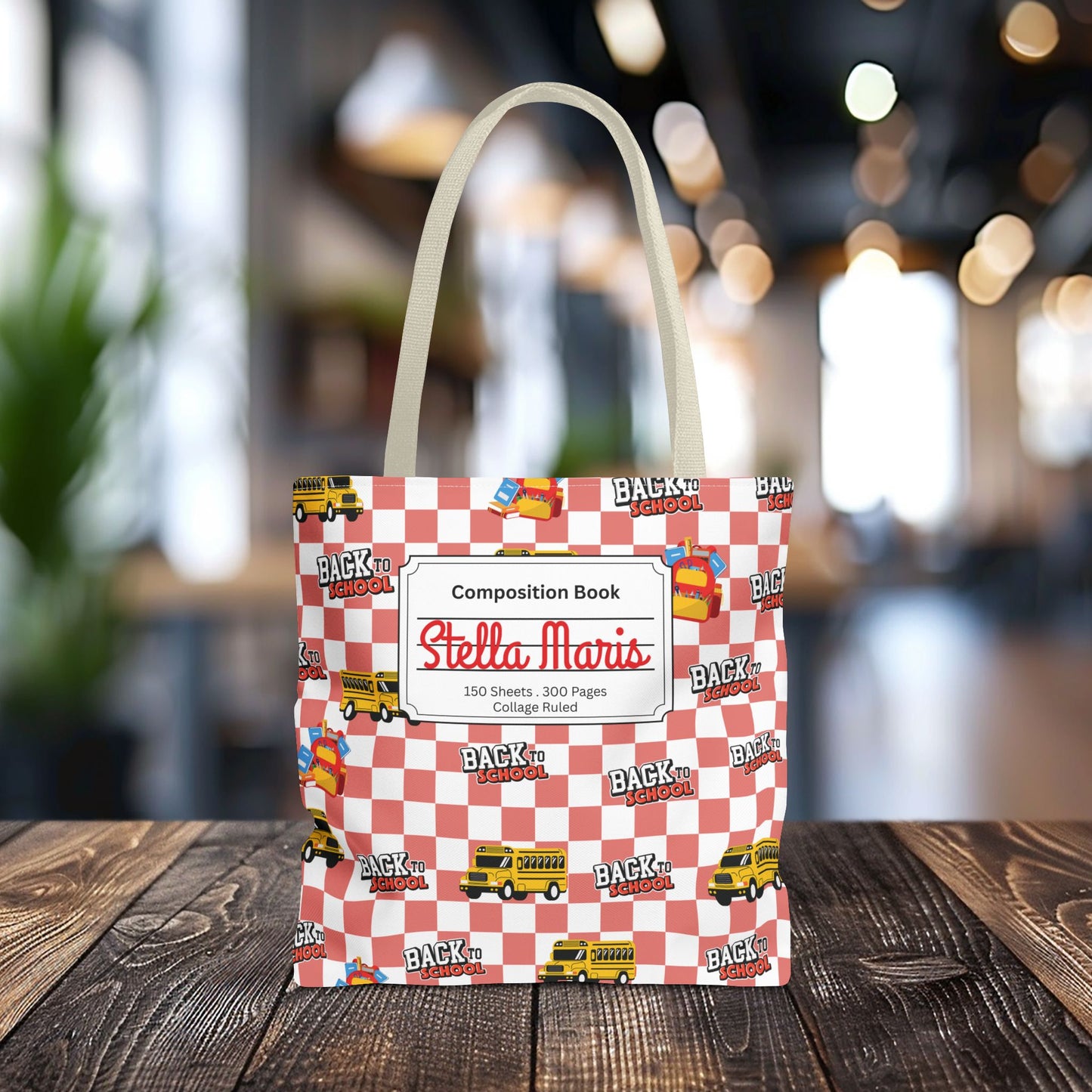 Personalized Red SchoolYard Chic Composition Book Inspired Tote Bag, Back to School Tote, Teacher Gift, Kids Bag, Custom Name Bag, Educational Accessories, Back to School Tote Bag.