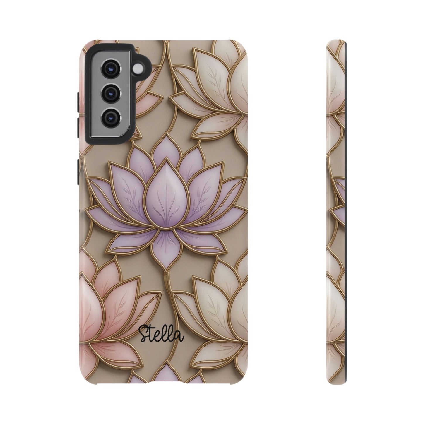 Personalized Lotus Floral Stained Glass Effect Tough Phone Case