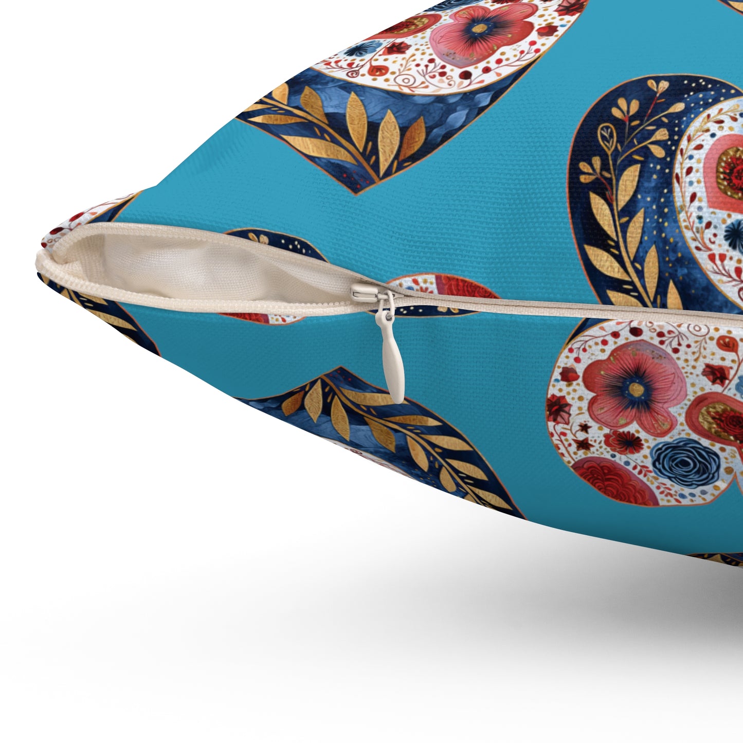Turquoise Floral Heart Spun Polyester Square Pillow