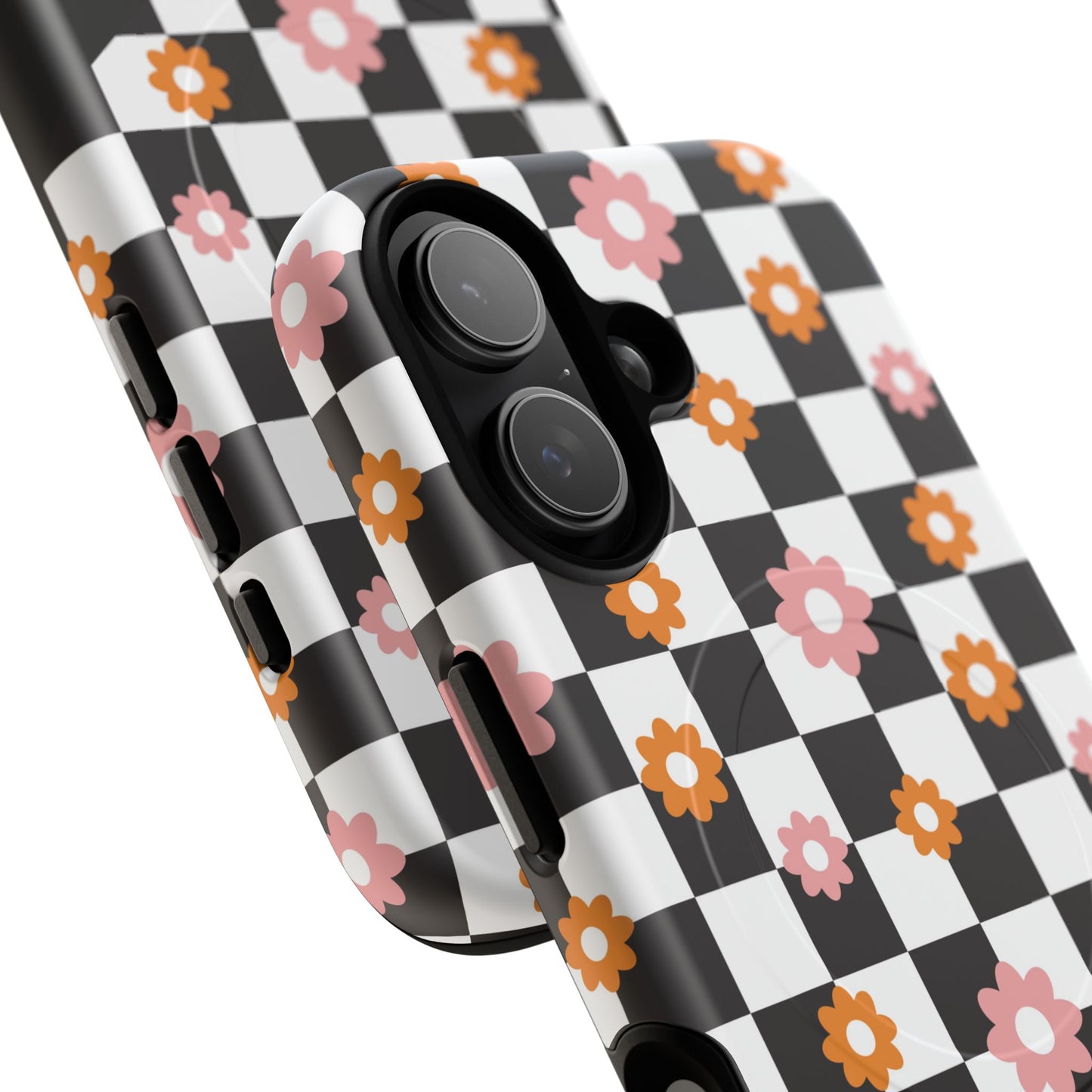 Groovy Checkered Bloom iPhone Case, Tough Magnetic Cases for Women, Stylish iPhone Cover, Trendy Floral Print, Gift for Her, Everyday Accessories