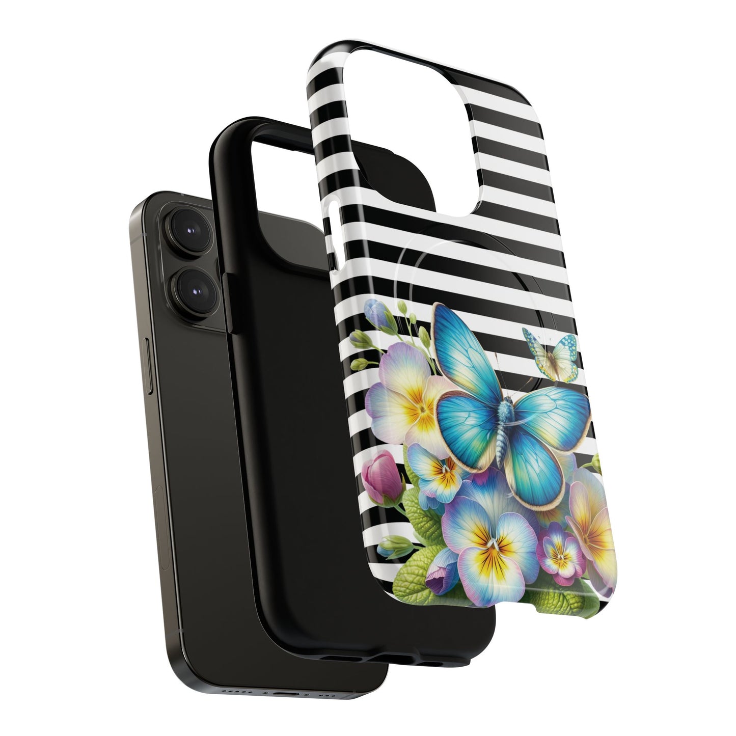 Pansy Parade Tough iPhone Magnetic Cases, Floral Tough Case, Striped iPhone Magnetic Cover, Phone Accessory, Gift for Nature Lovers