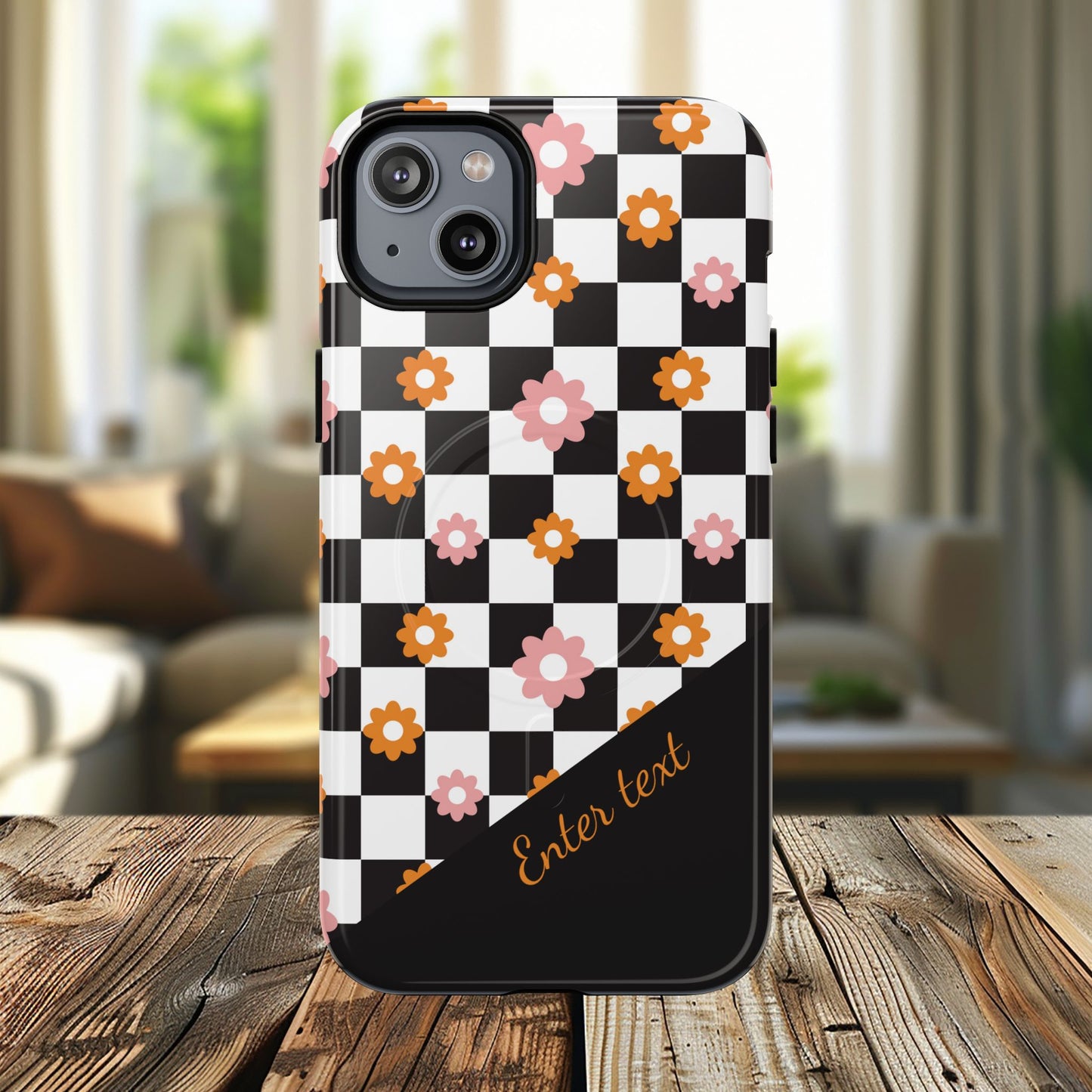Groovy Checkered Bloom iPhone Case, Tough Magnetic Cases for Women, Stylish iPhone Cover, Trendy Floral Print, Gift for Her, Everyday Accessories