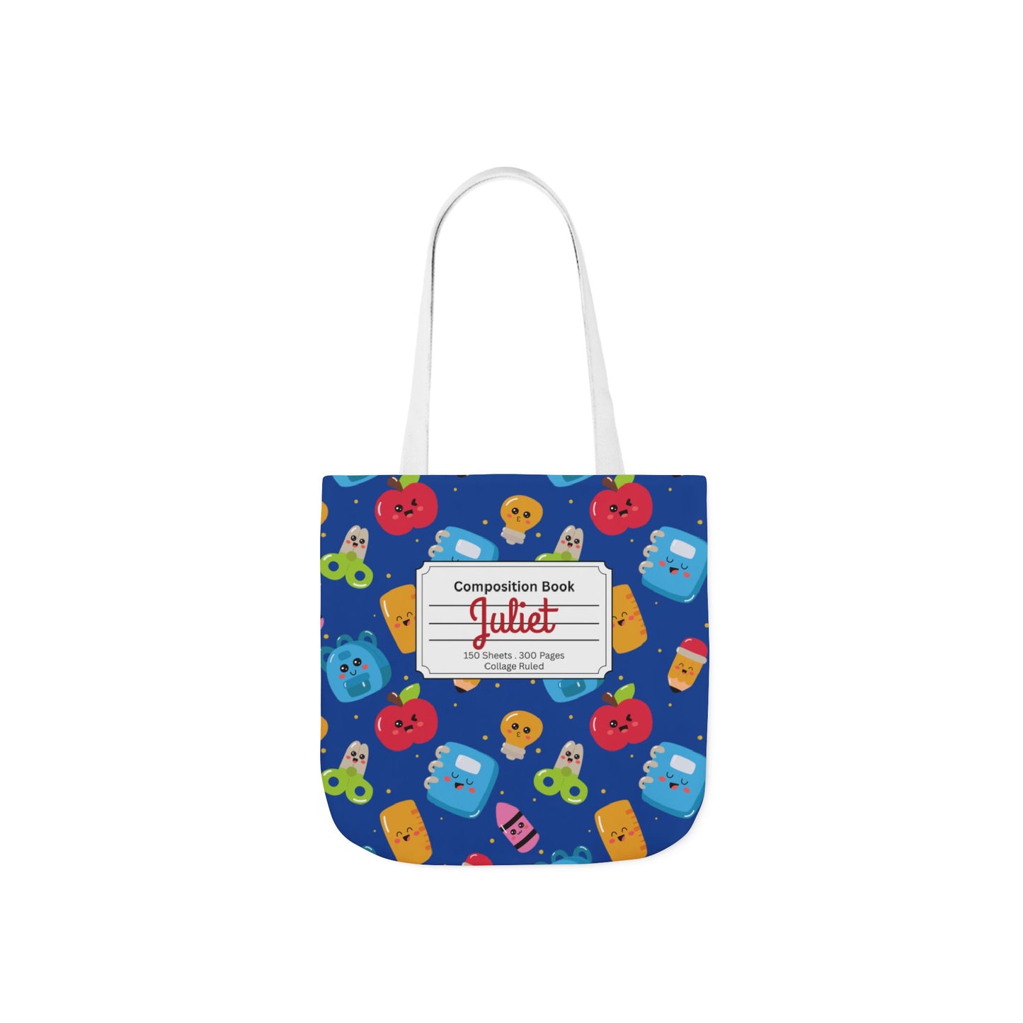 Personalized Blue Kawaii Composition Book Inspired Canvas Tote Bag with Colorful Straps, Cute School Bag, Eco-Friendly Tote, Back to School Shopping Bag, Teacher Gift Idea
