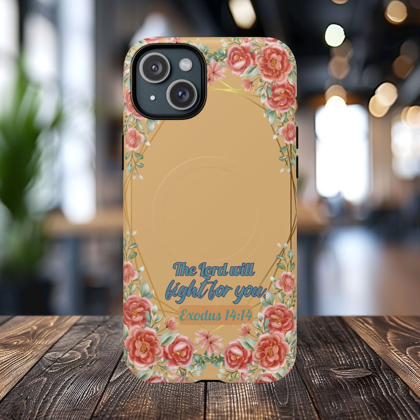 The Lord will Fight for You Exodus 14:14, Inspirational Gift, Tough MagSafe®  Magnetic Case Scripture, Sunflower Bible Verse, iPhone® 13, 14, iPhone 15, iPhone 16, 17, Pro, Pro Max, Plus.