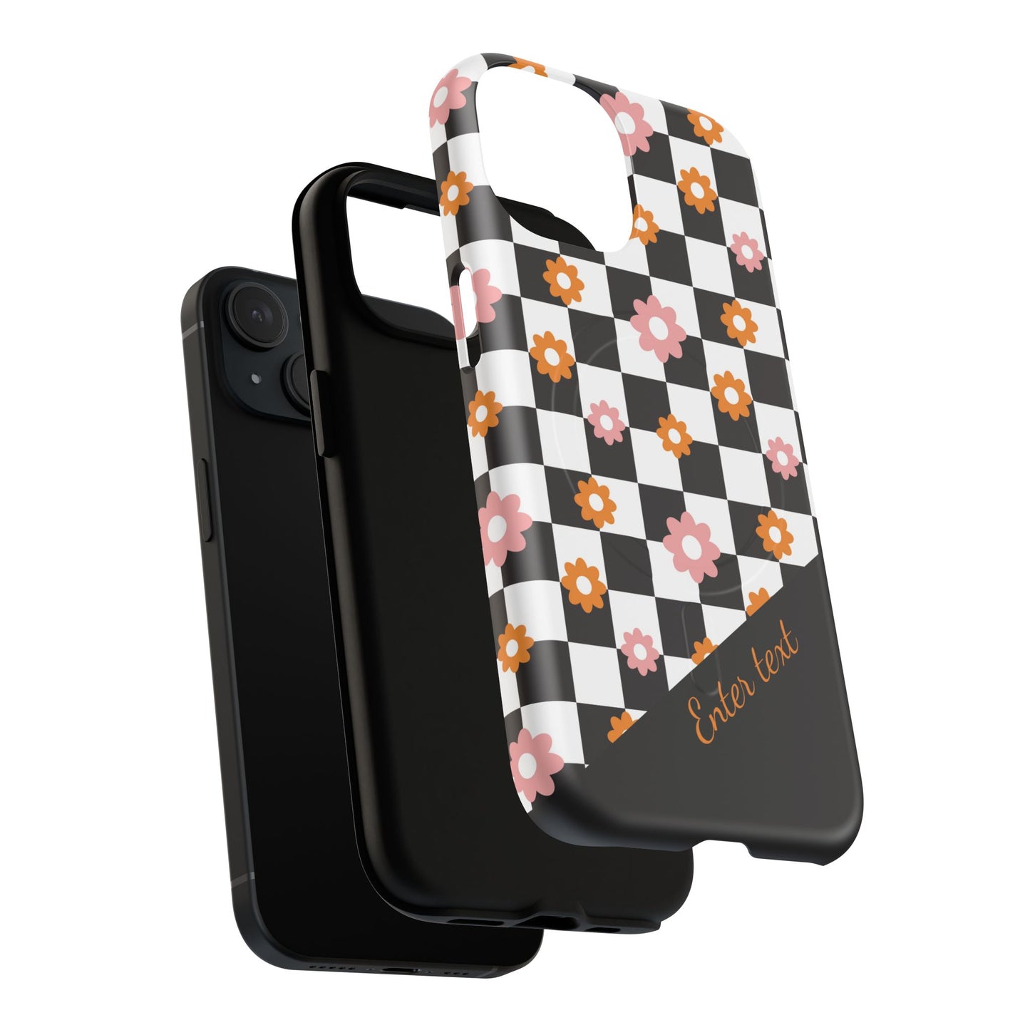 Groovy Checkered Bloom iPhone Case, Tough Magnetic Cases for Women, Stylish iPhone Cover, Trendy Floral Print, Gift for Her, Everyday Accessories