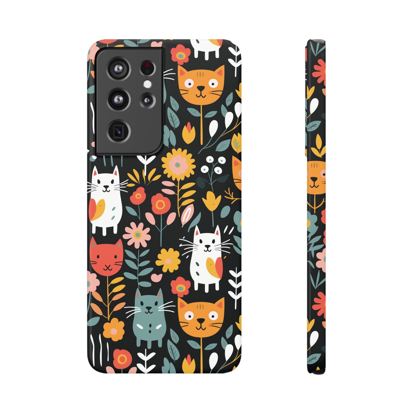 Whimsical Feline Garden Slim Cases for iPhone and Samsung Phones