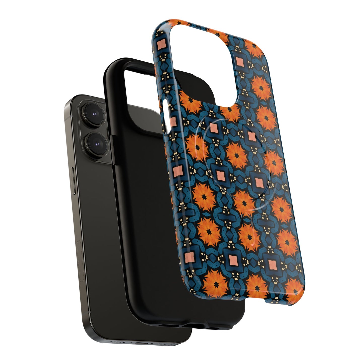 Saffron Tile Bloom Vibrant Floral Tough Magnetic iPhone Case, Durable iPhone Cover, Gift for Her, Floral Design, Unique iPhone Protection.