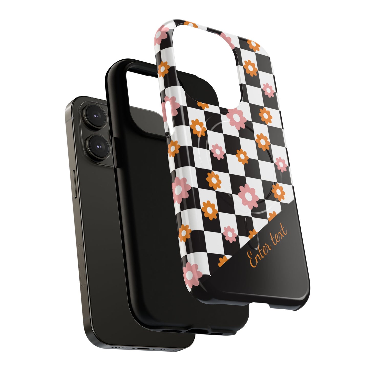 Groovy Checkered Bloom iPhone Case, Tough Magnetic Cases for Women, Stylish iPhone Cover, Trendy Floral Print, Gift for Her, Everyday Accessories