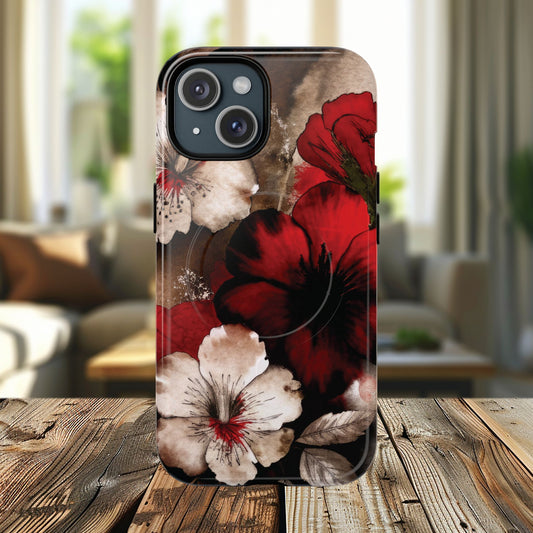 Crimson Noir Tough iPhone Magnetic Cases, Tough iPhone Protector, Stylish Floral Design, Gift for Her, Floral Accessories