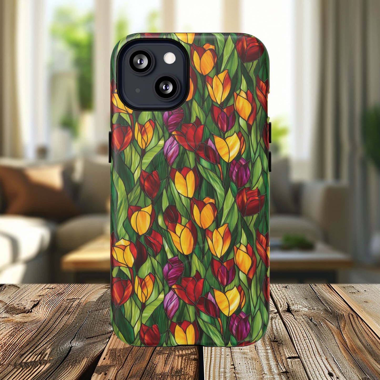 Floral Luminous Whirl Tough Magnetic iPhone Case, Stylish Protection for Everyday Life, Gift for Flower Lovers, Unique iPhone Accessory, Stained Glass iPhone Protection.