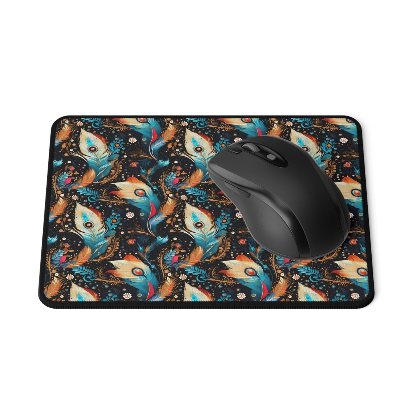 Ethereal Feathers Floral Non-Slip Gaming Mouse Pad - Vibrant Design for Gamers and Home Office.