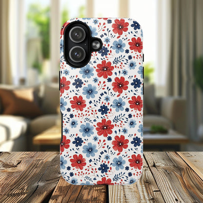 Patriotic Floral Dreams Tough Magnetic iPhone Cases, Durable, Stylish, Gift for Her, Protective Phone Cover, Spring Floral Design