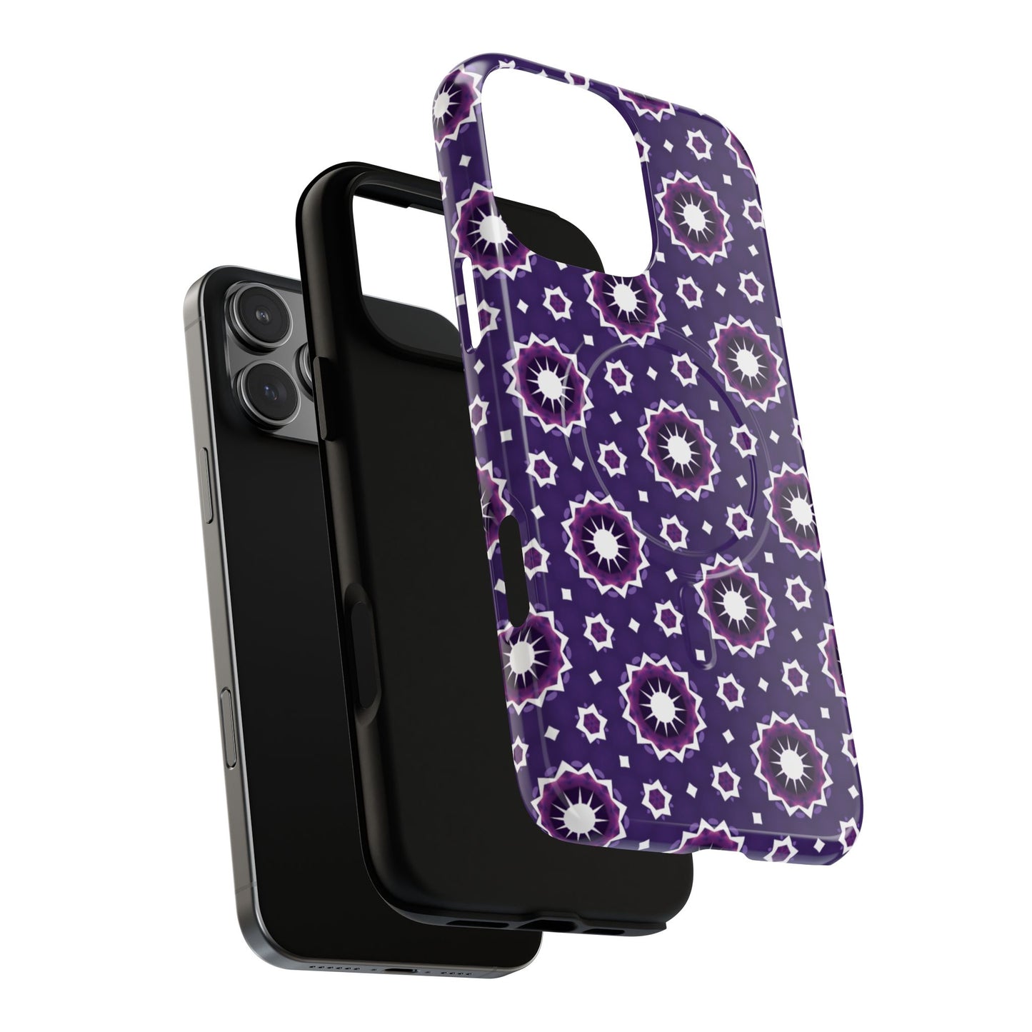 Violet Nova Bloom Stylish Tough Magnetic iPhone Case, Purple Floral iPhone Cover, Durable Cell iPhone Protector, Gift for Her, Mother's Gift