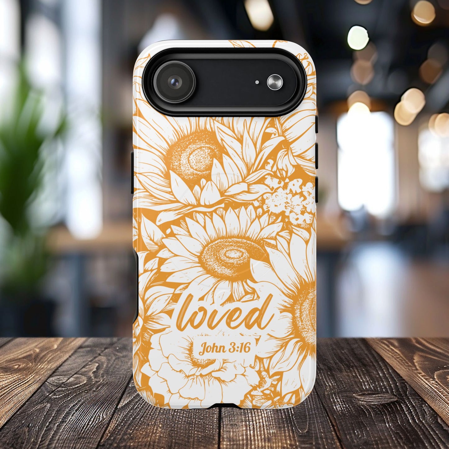 Loved John 3:16, Inspirational Gift, Tough iPhone Magnetic Case Scripture, Sunflower Bible Verse, MagSafe® iPhone® Tough Case, iPhone 14, iPhone 15, iPhone 16, Pro, Pro Max, Plus