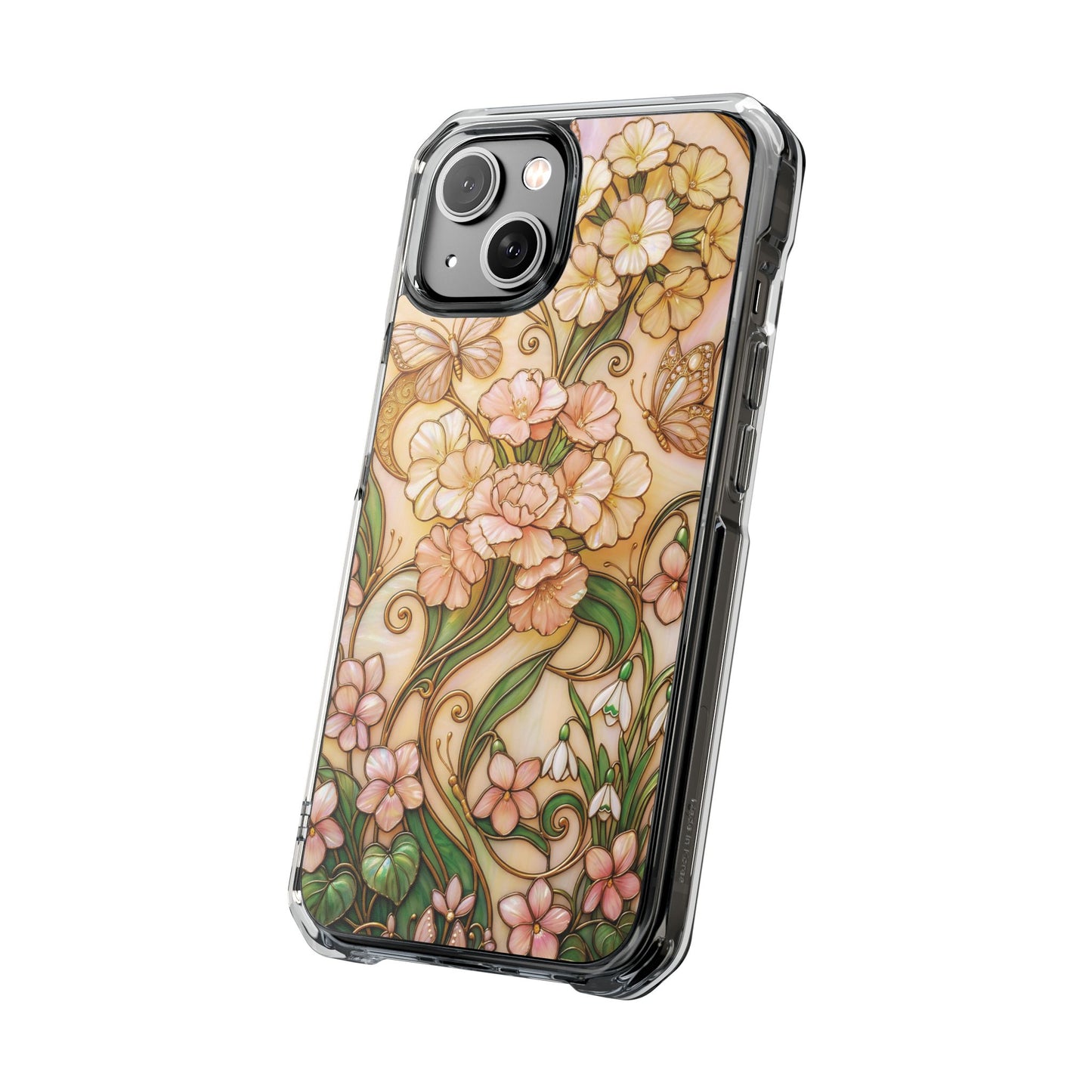 Floral Vintage Art Stained Glass Effect Nouveau Clear Magnetic Impact Case