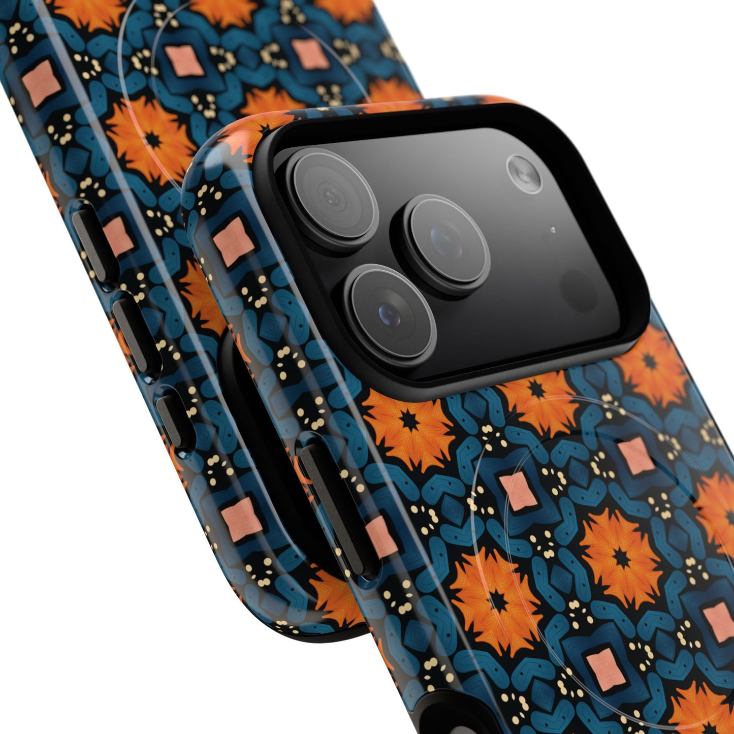 Saffron Tile Bloom Vibrant Floral Tough Magnetic iPhone Case, Durable iPhone Cover, Gift for Her, Floral Design, Unique iPhone Protection.