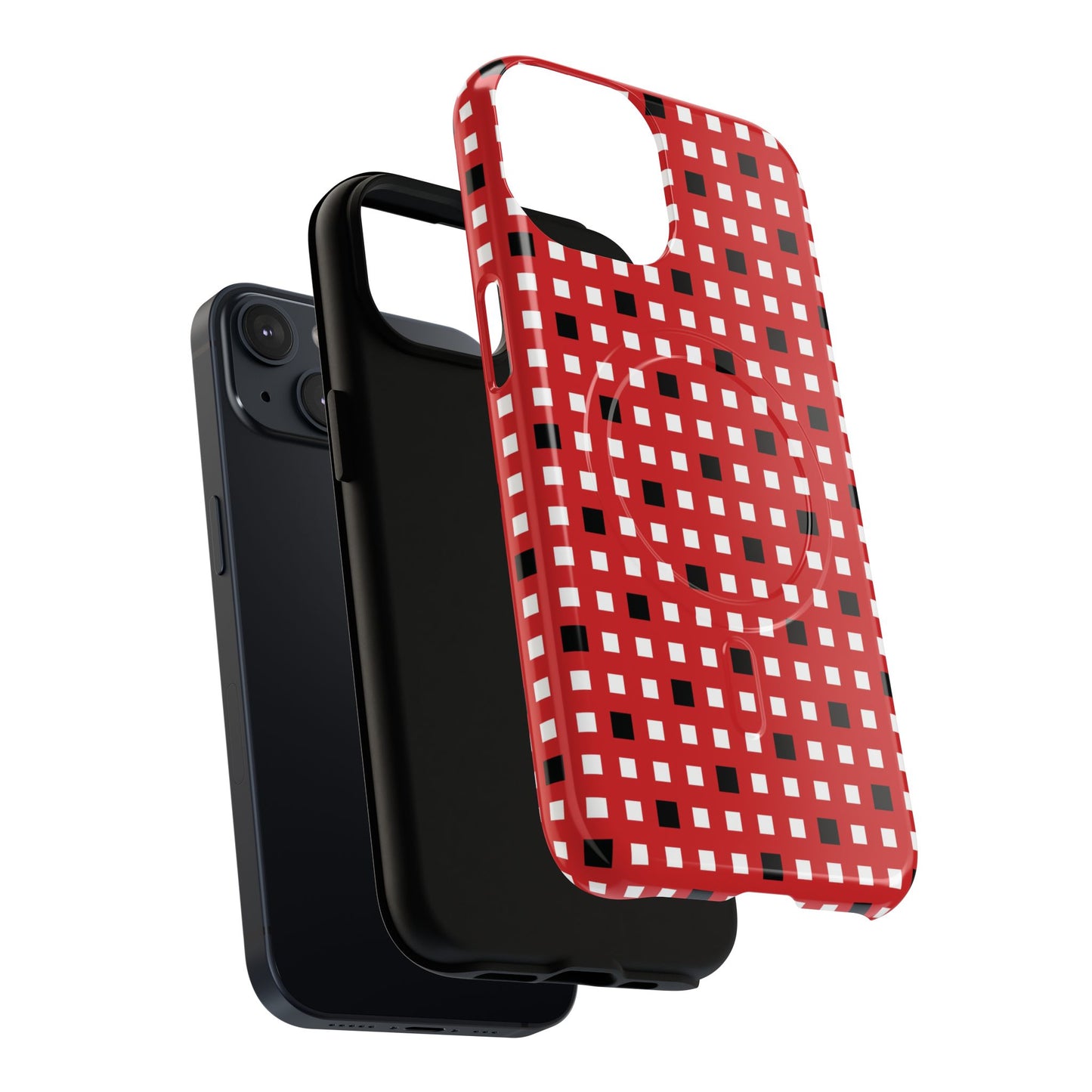 Crimson Gridlock Tough iPhone Magnetic Cases, Durable iPhone Accessories, Gift for Tech Lovers, Modern Design