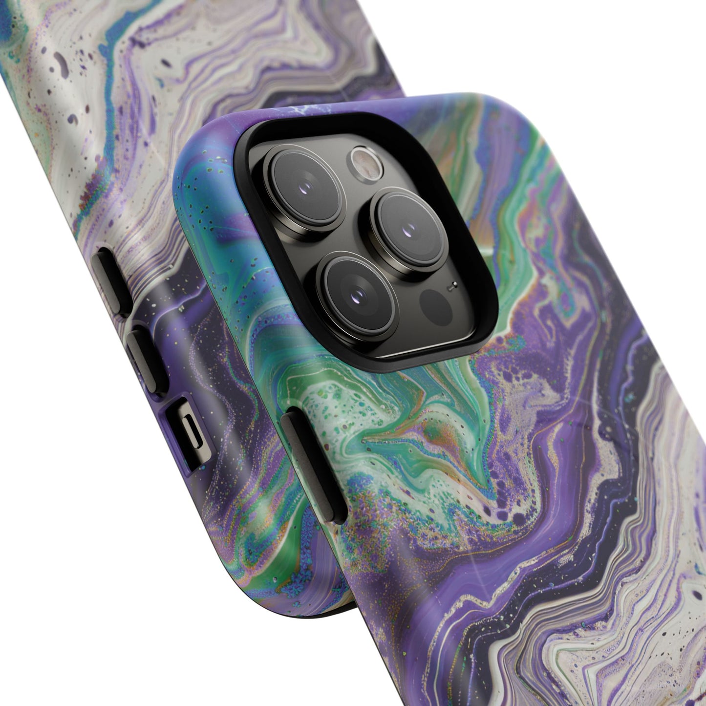 Stylish Purple Acrylic Tough Magnetic iPhone Cases, Unique Protective Cases for iPhone, Colorful Marble Design, Great Gift for iPhone Lovers