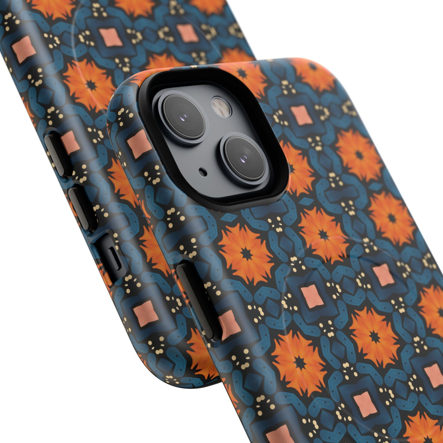 Saffron Tile Bloom Vibrant Floral Tough Magnetic iPhone Case, Durable iPhone Cover, Gift for Her, Floral Design, Unique iPhone Protection.