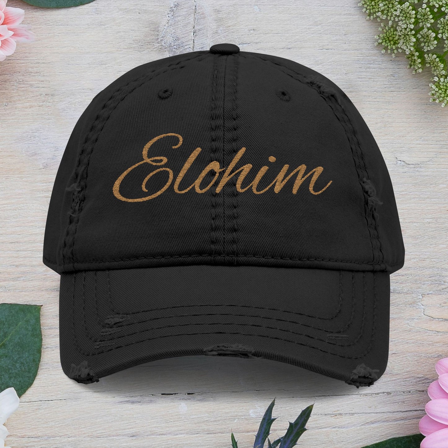 'ELOHIM, GENESIS 1:1'  Distressed Dad Hat with Embroidered, Casual Cap for Fathers, Gifts for Dads, Religious Hat, Vintage Style