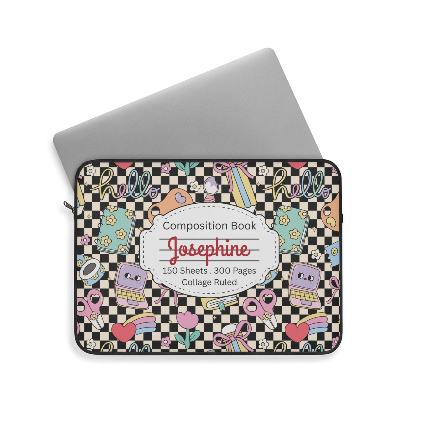 Personalized Black Doodle Daydream Composition Book Inspired Laptop Sleeve, Educational Gift for Teachers, Classroom Organization, Back to School, Unique Teacher Accessory