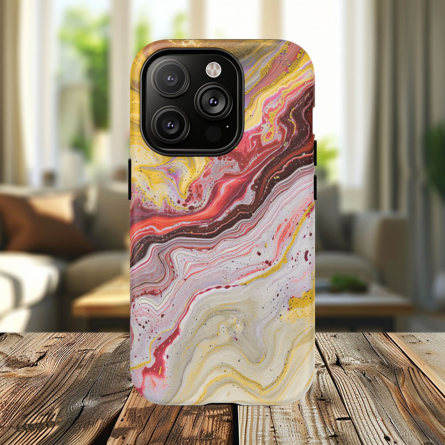 Colorful Red Marble iPhone Case, Tough Magnetic Cases, Stylish iPhone Protection, Unique Gift for iPhone Lovers, iPhone Accessories